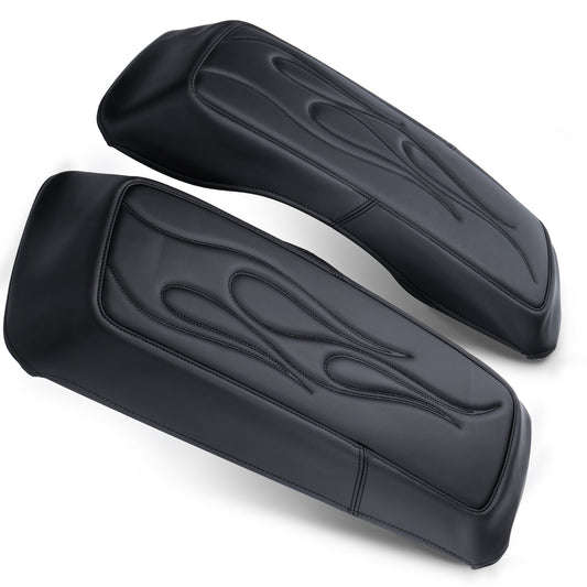 MoKitDora Saddlebag Lid Bra Covers Microfiber Leather Compatible with 1993-2013 Harley Touring FL Road King Road Glide Electra Glide Street Glide, Flame Stitched