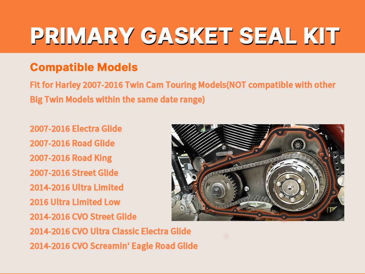 Primary Cover Gasket Seal Kit for Harley 2007-2016 Twin Cam Touring Electra Glide FLHT, Road Glide FLTR, Street Glide FLHX, Road King FLHR