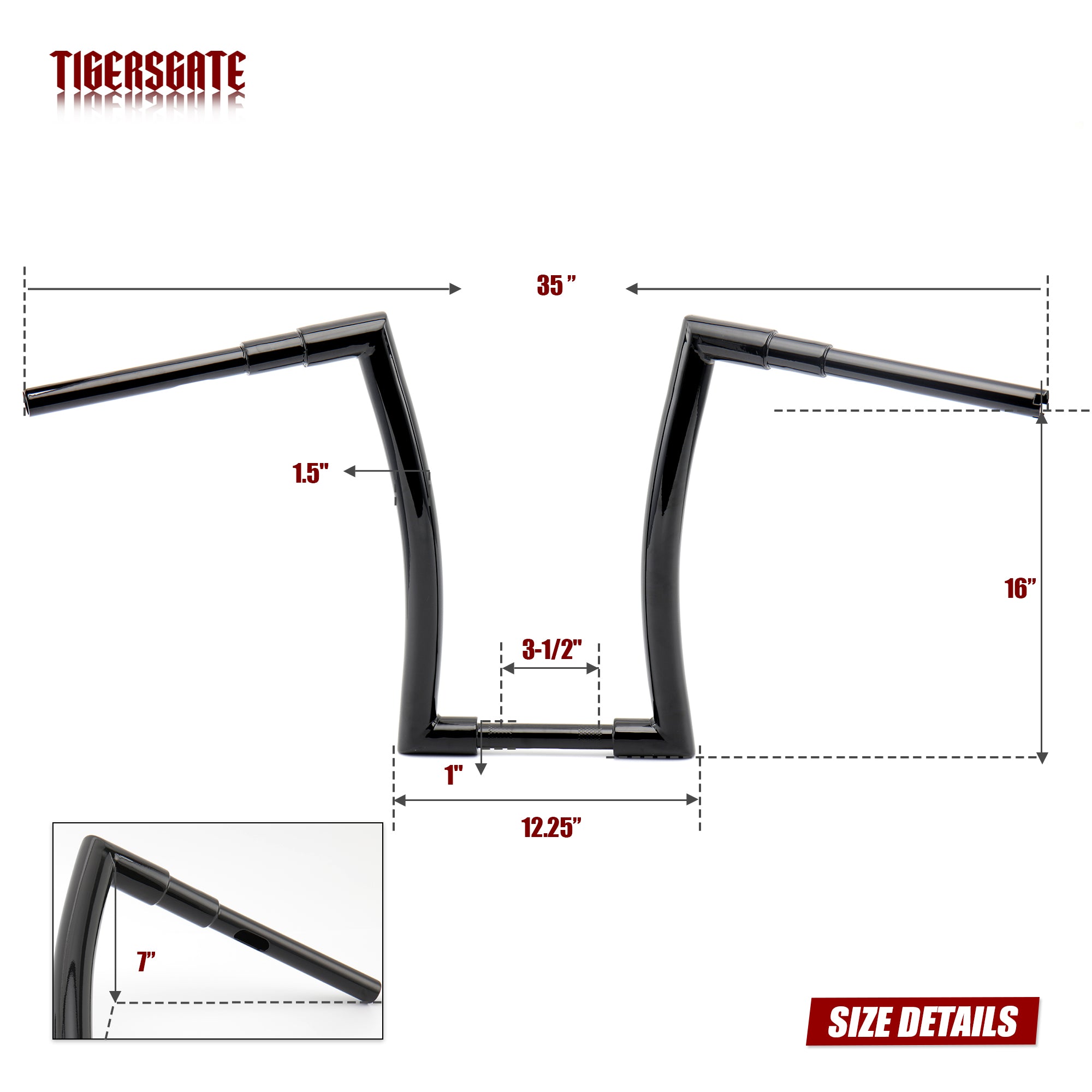 TIGERSGATE 1.5 inch Fat Ape Hangers 12 inch/14 inch/16 inch/18 inch Rise Handlebars for Harley Dyna Softail Sportster Road King Road Glide