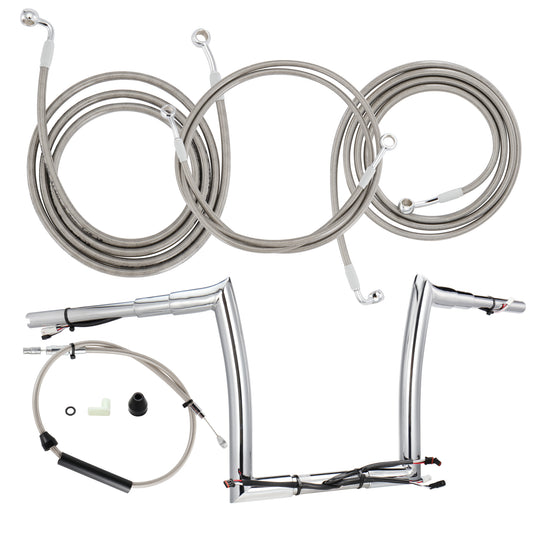12" Rise Pre-wired 1.5" Fat Road Glide Ape Hanger Handlebar(Pre-installed CAN-Bus & TBW Wires) with 3 Brake Lines & 1 Clutch Cable Kit for 2021-2023 Harley Road Glide Models, Chrome