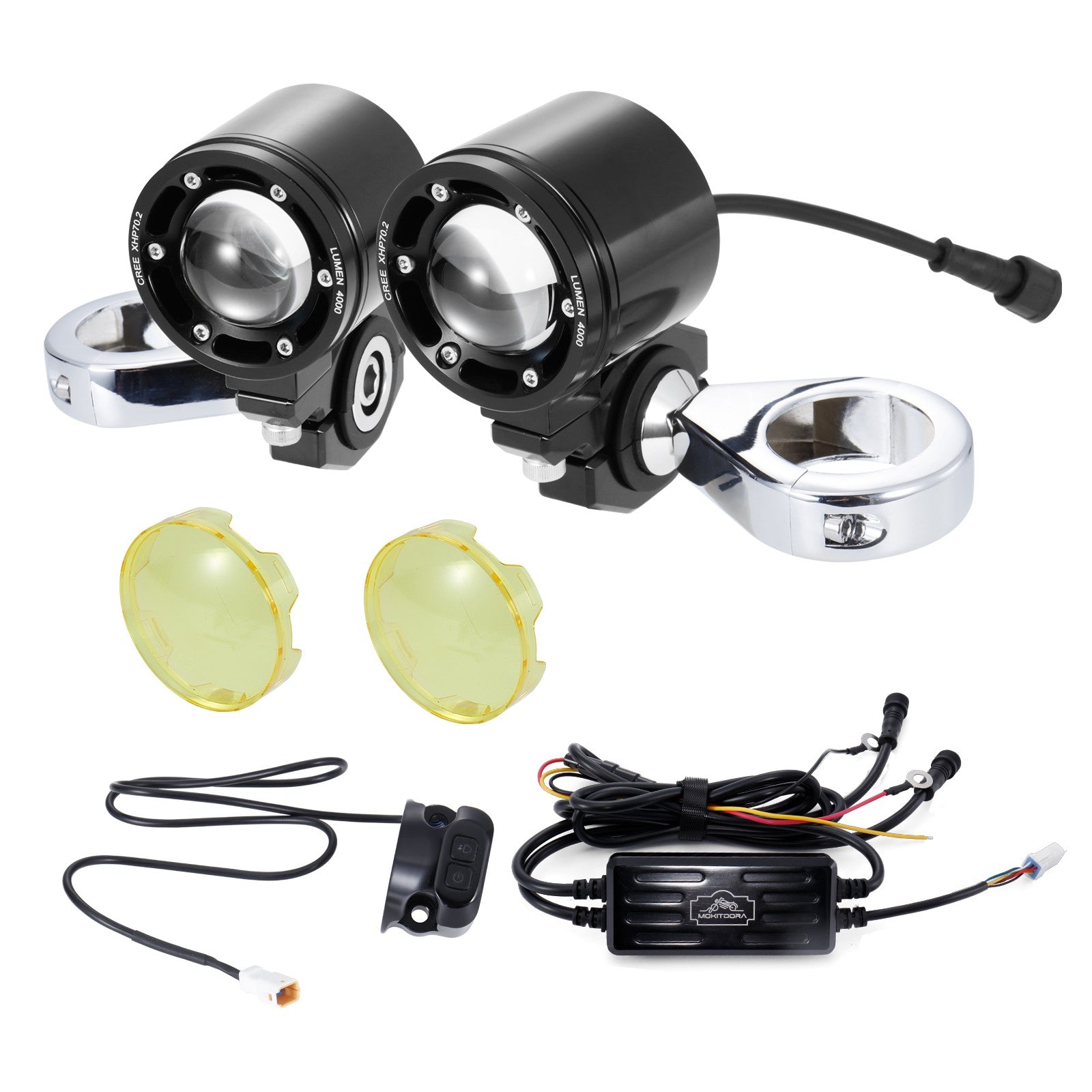 MoKitDora Harley Motorcycle Auxiliary Light Kit Driving Spotlights Fog Light with Mount Brackets Wire Harness Waterproof 72W for 39MM Front Fork