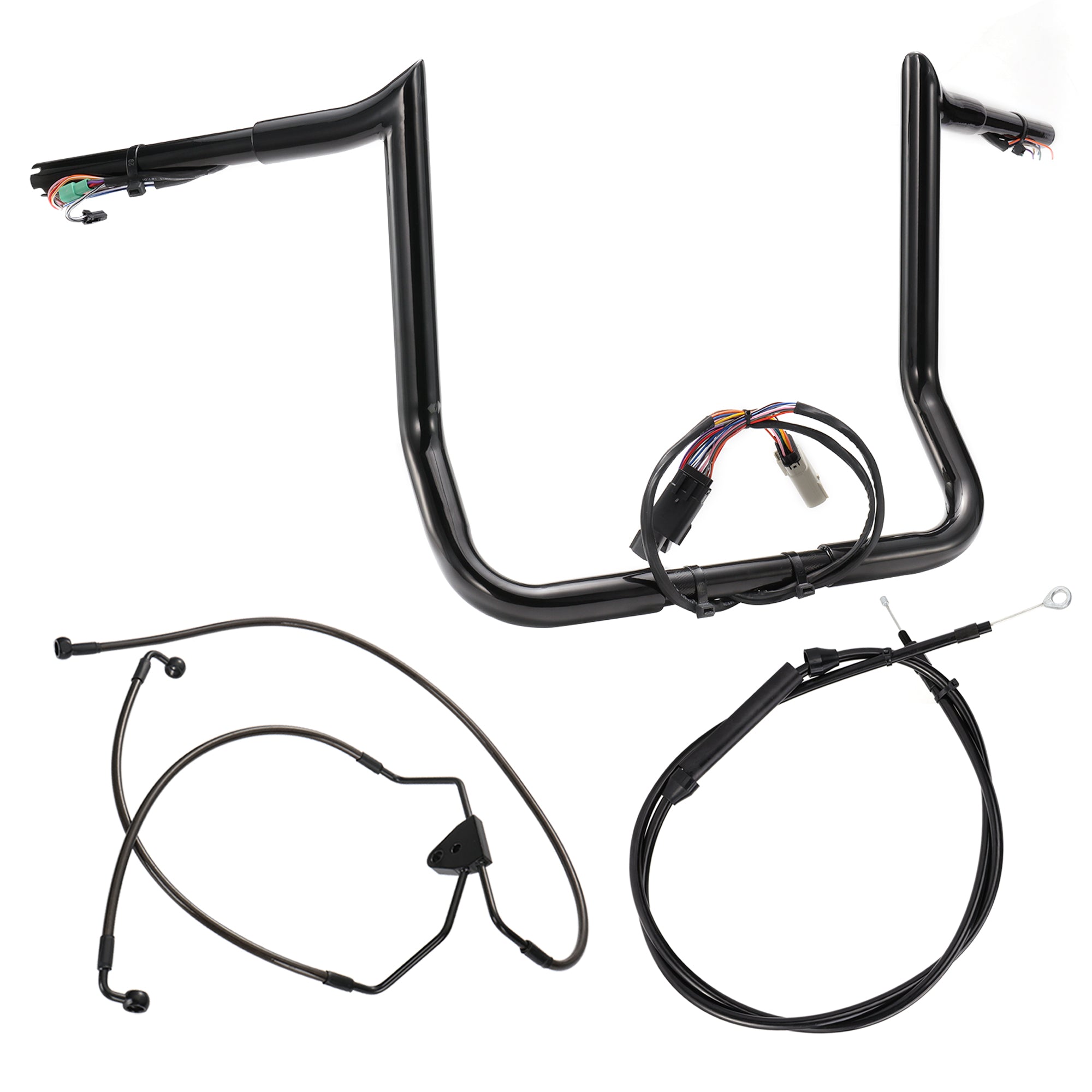 Pre-wired Ape Hangers Street Glide Handlebars with Clutch Cable Brake Line 1.25