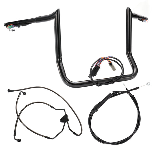 Pre-wired Ape Hangers Street Glide Handlebars with Clutch Cable Brake Line 1.25" Fat Meathook Miter Cut for Harley 2008-2013 Street Glide/Electra Glide/Ultra Limited NO ABS