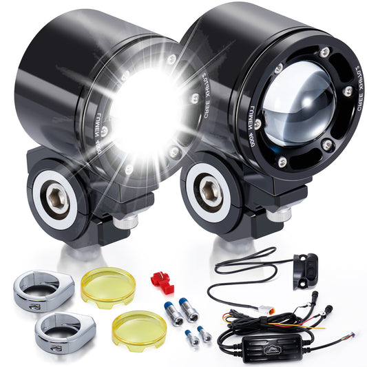 MoKitDora Harley Motorcycle Auxiliary Light Kit Driving Spotlights Fog Light with Mount Brackets Wire Harness Waterproof 72W for 49MM Front Fork