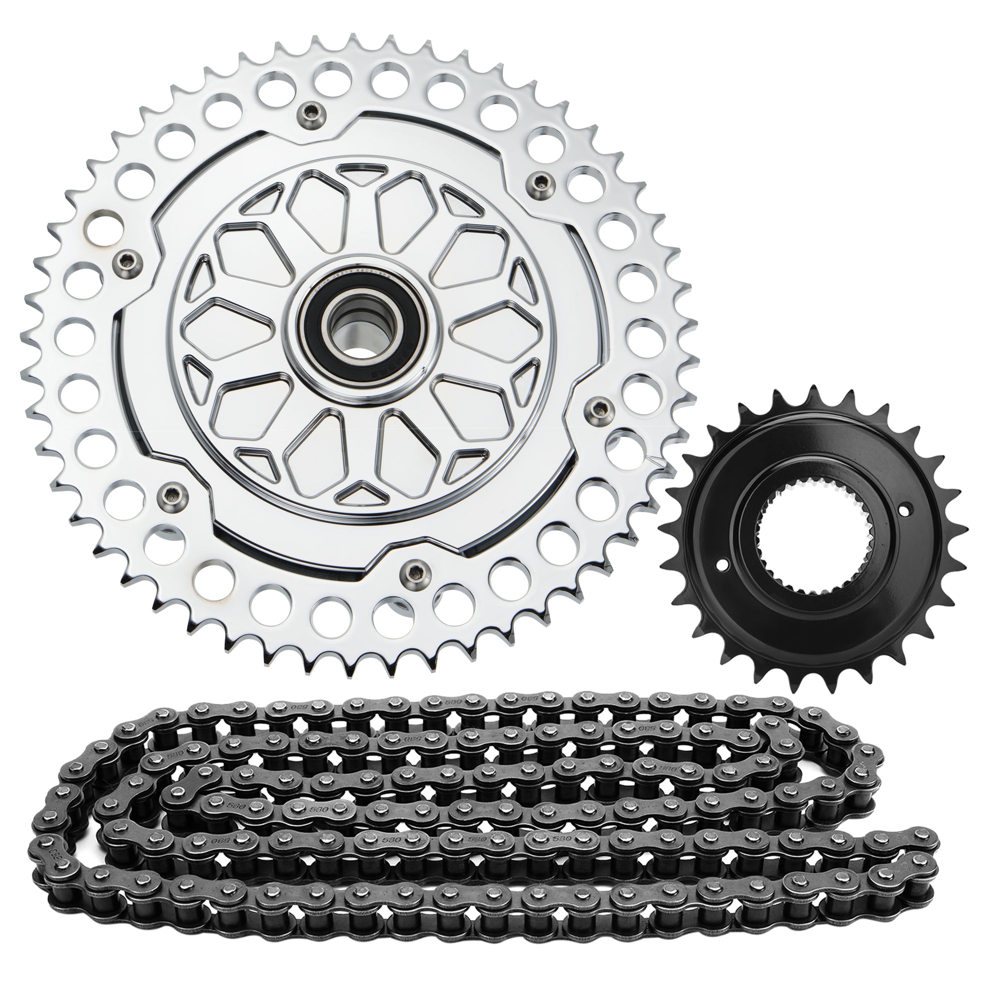 2009-up Touring Belt Drive to Chain Drive Conversion Kit, 25+53 Tooth Sprocket 120 Chain Drive Transmission for Harley Twin Cam M8 Road Glide Road King Street Glide Electra Glide, Black