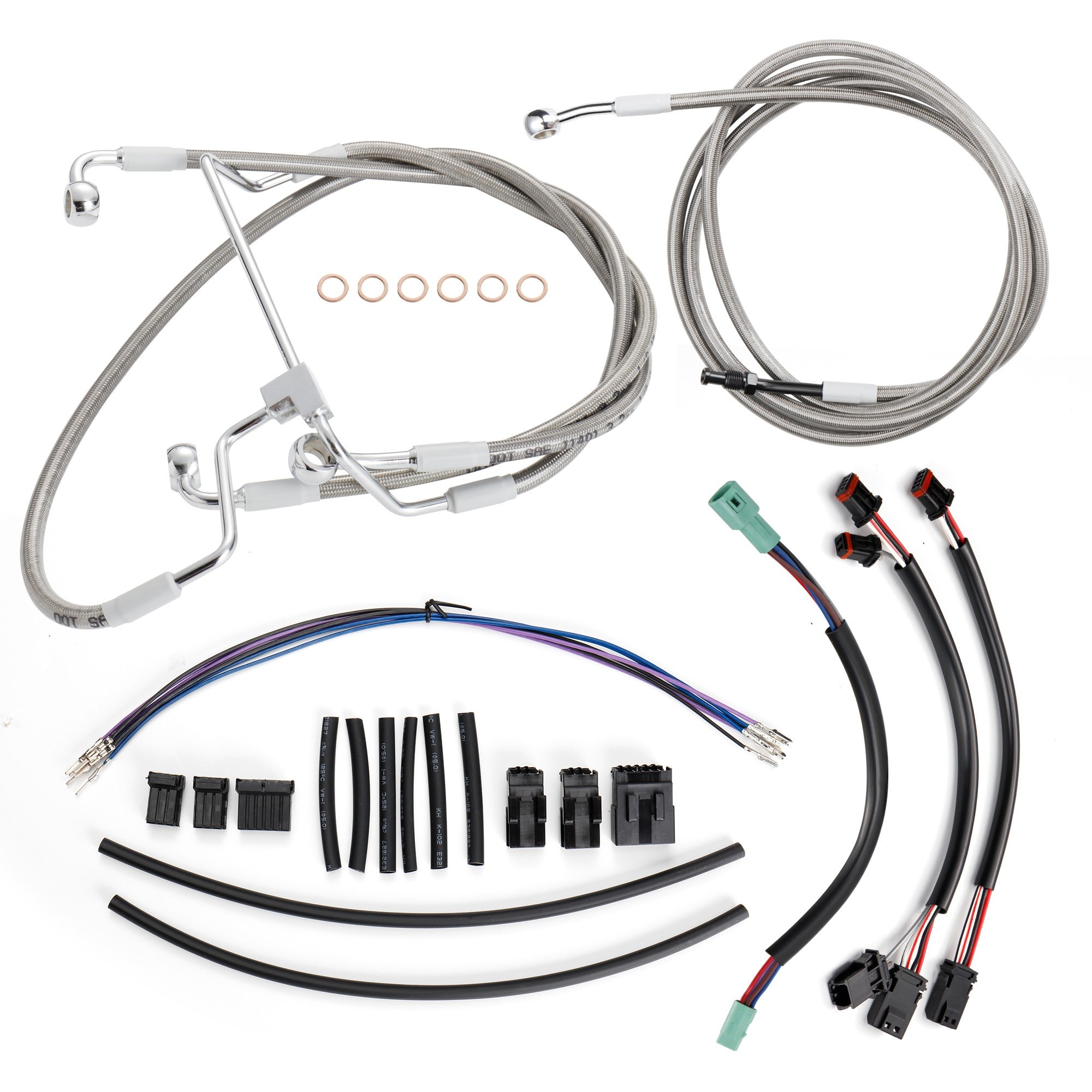 12/14/16 Inches Extended Handlebar Cable Set NO ABS for 2014-2015 Road King/Electra Glide/Street Glide/Road Glide Models Brake Line Hydraulic Clutch Cable Extension, Chrome