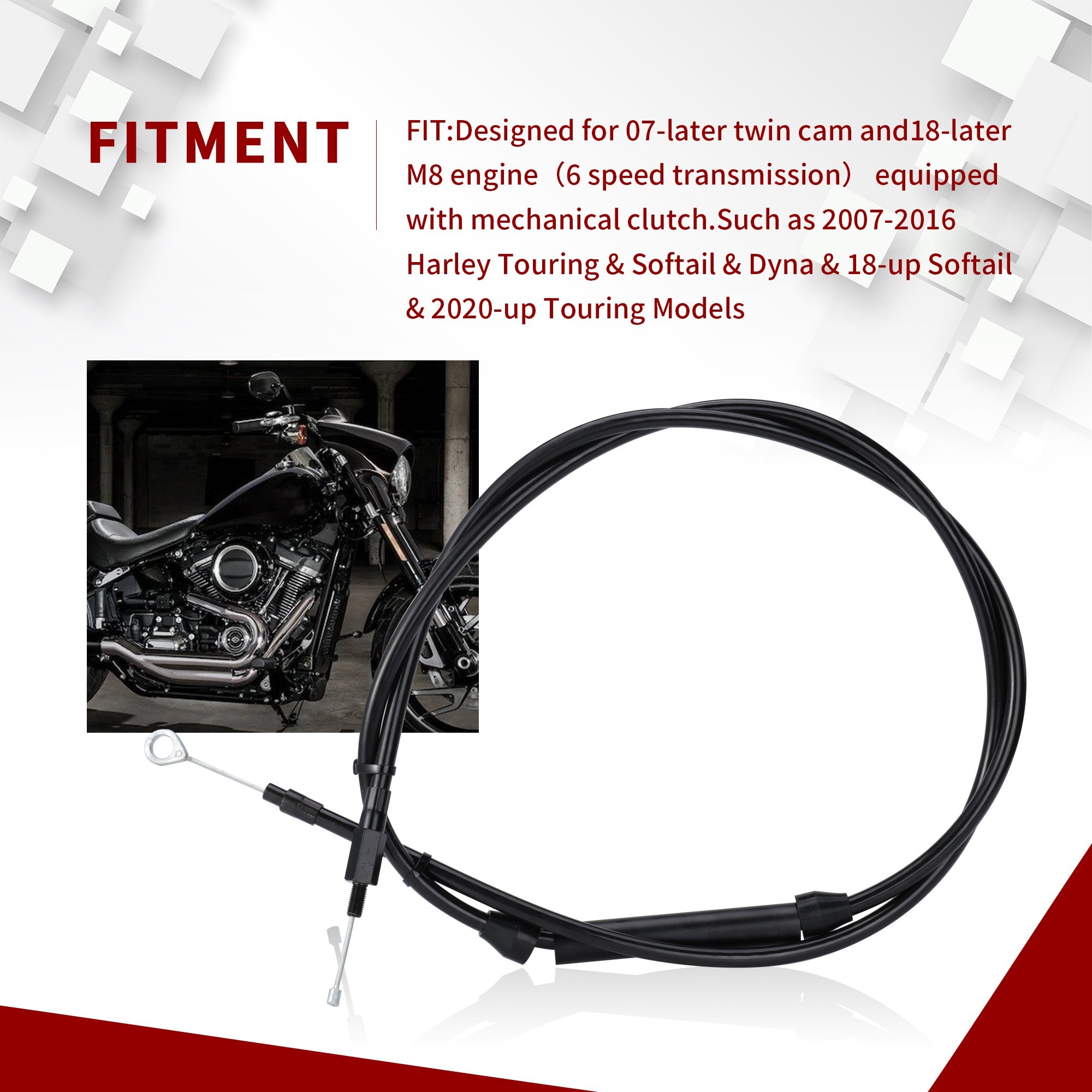 Extended Length Clutch Cable Compatible for 2007-2016 Harley Touring & Softail & Dyna and 18-up softail & 2020-up Touring