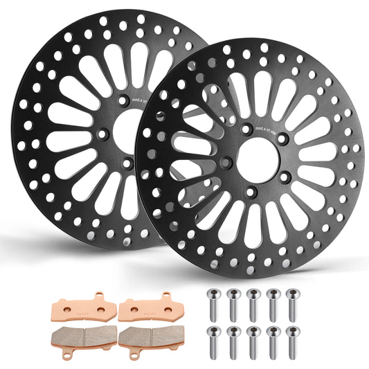 2Pcs 11.8" Front Brake Disc Rotors with Pads for Harley 2008-UP Touring Road King Road Glide Street Glide Electra Glide Ultra Limited Models