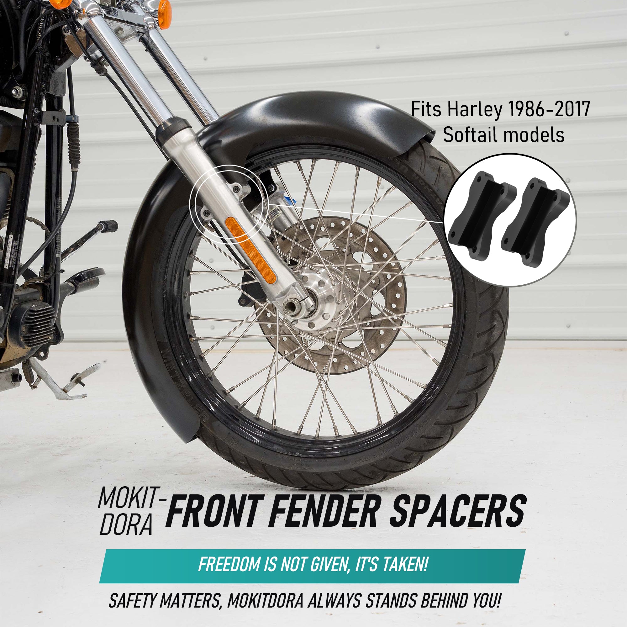 MokitDora Front Fender Spacer Bracket Relocator Riser Kit Compatible with 1986-2017 Harley Softail 21
