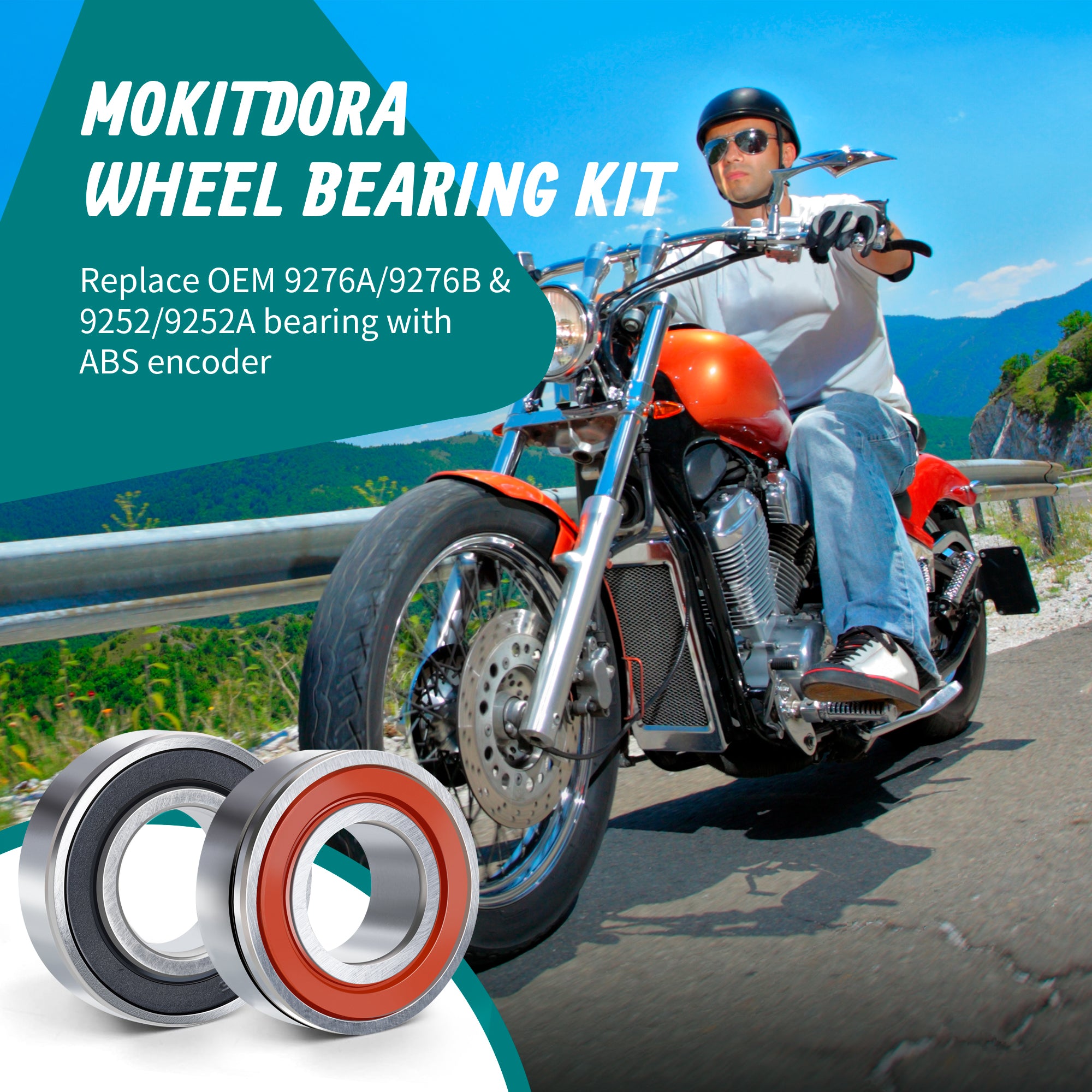 MoKitDora Wheel Bearings 25mm Touring Dyna Sportster Softails 9276 9252 Sealed Bearing Kit for Harley 2008-2024 Road Electra Street Glide Models Wheel & Trike V-Rods Wheels with ABS