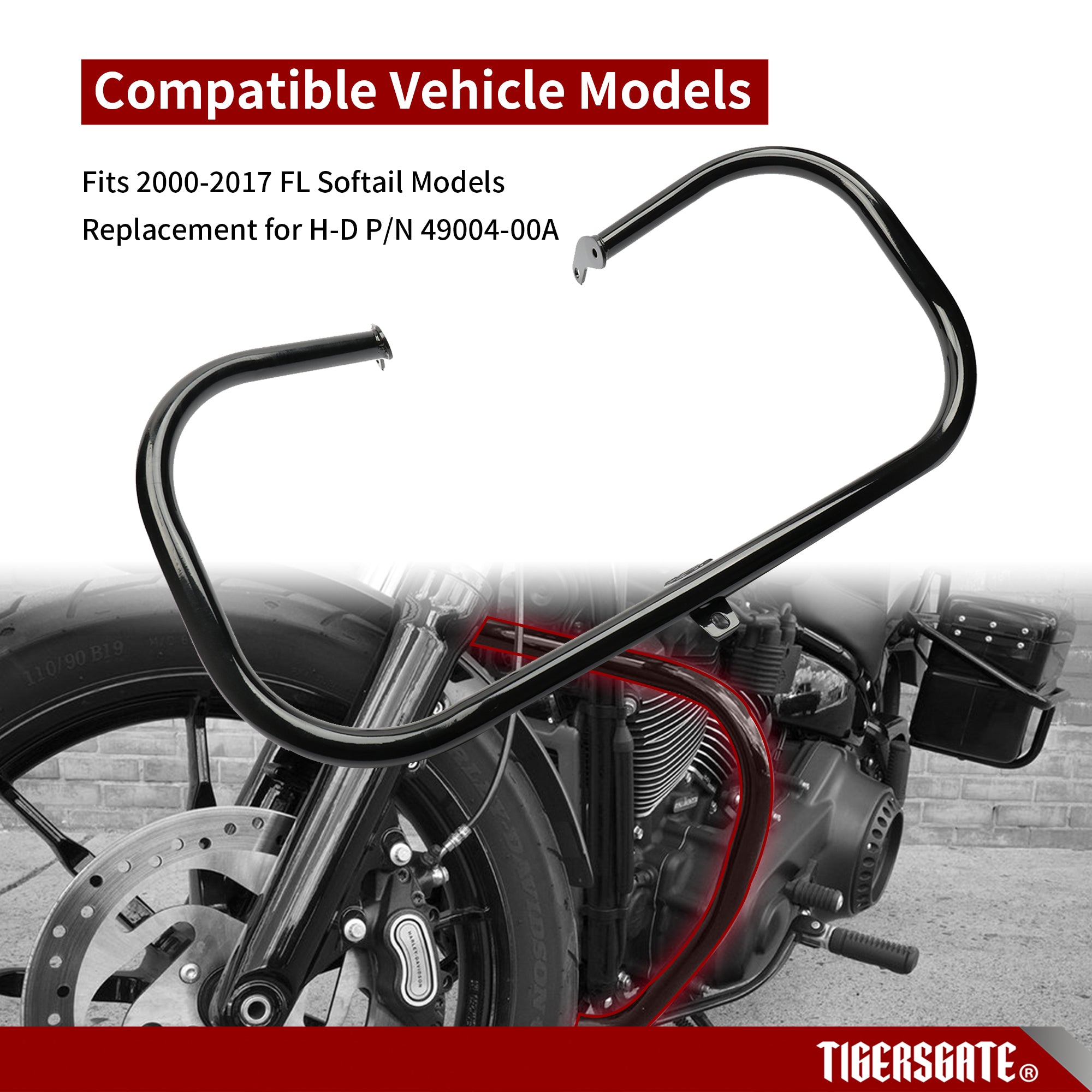 Black Softail Engine Guard Crash Bar 1.25