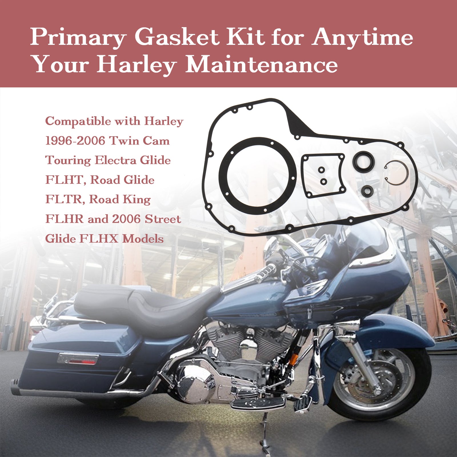 1999-2006 Twin Cam Touring Primary Cover Gasket Clutch Inspection Seal Set for Harley 1999-2006 Twin Cam Street Glide/Electra Glide FLHT/Road Glide FLTR/Road King FLHR Models