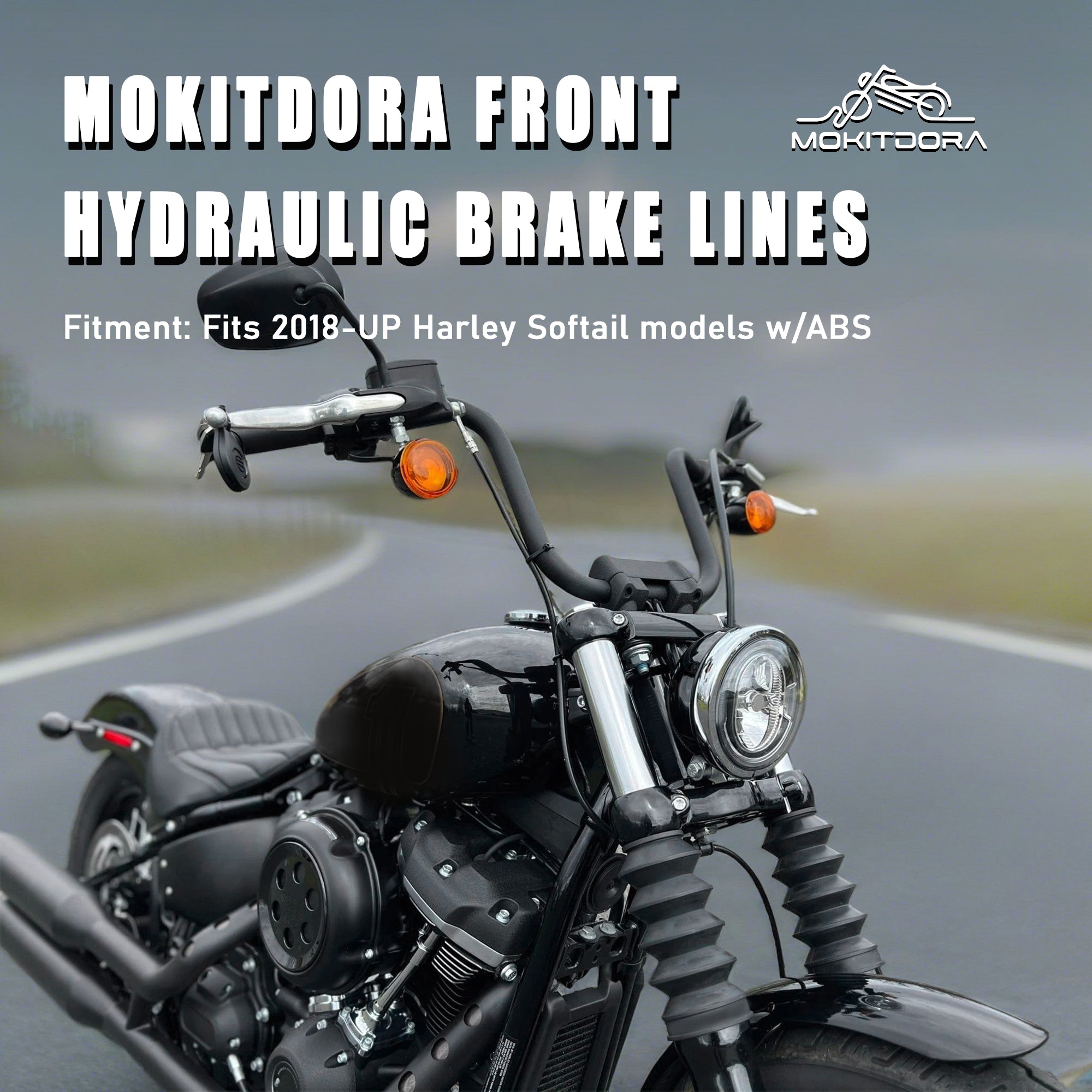 MoKitDora Softail Stainless Steel Braided Front Brake Lines Oil Hose for Harley with ABS 12