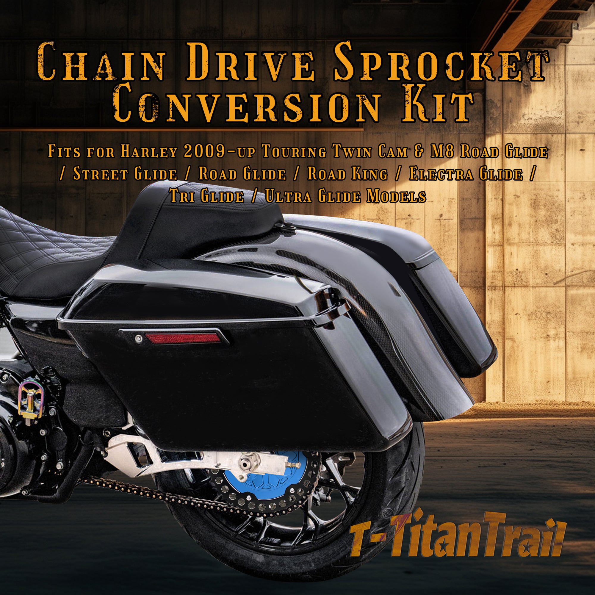 2009-up Touring Belt Drive to Chain Drive Conversion Kit, 25+53 Tooth Sprocket 120 Chain Drive Transmission for Harley Twin Cam M8 Road Glide Road King Street Glide Electra Glide, Black