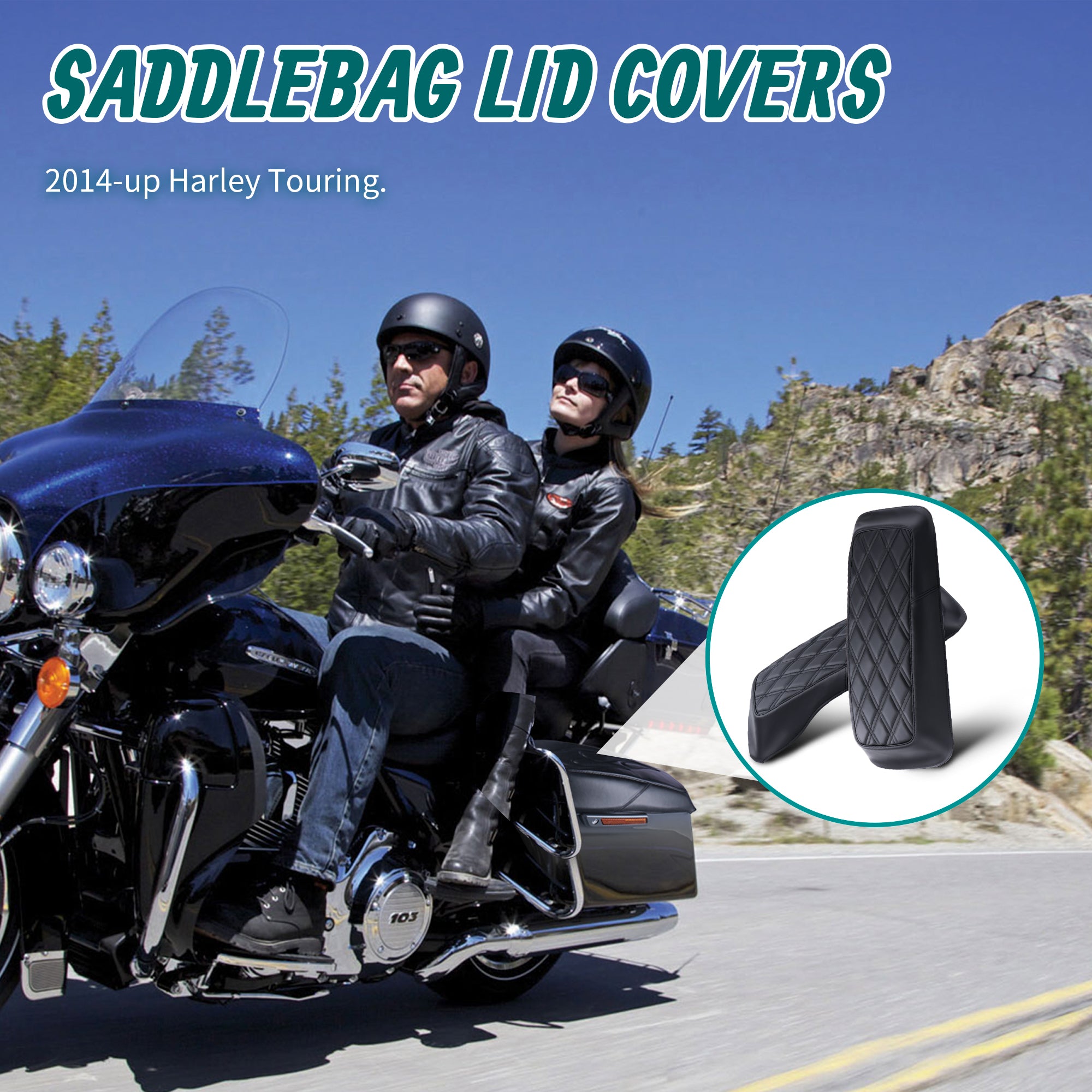MoKitDora Saddlebag Lid Bra Covers Microfiber Leather Compatible with 2014-up Harley Touring FL Road King Road Glide Electra Glide Street Glide, Lattice Stitched