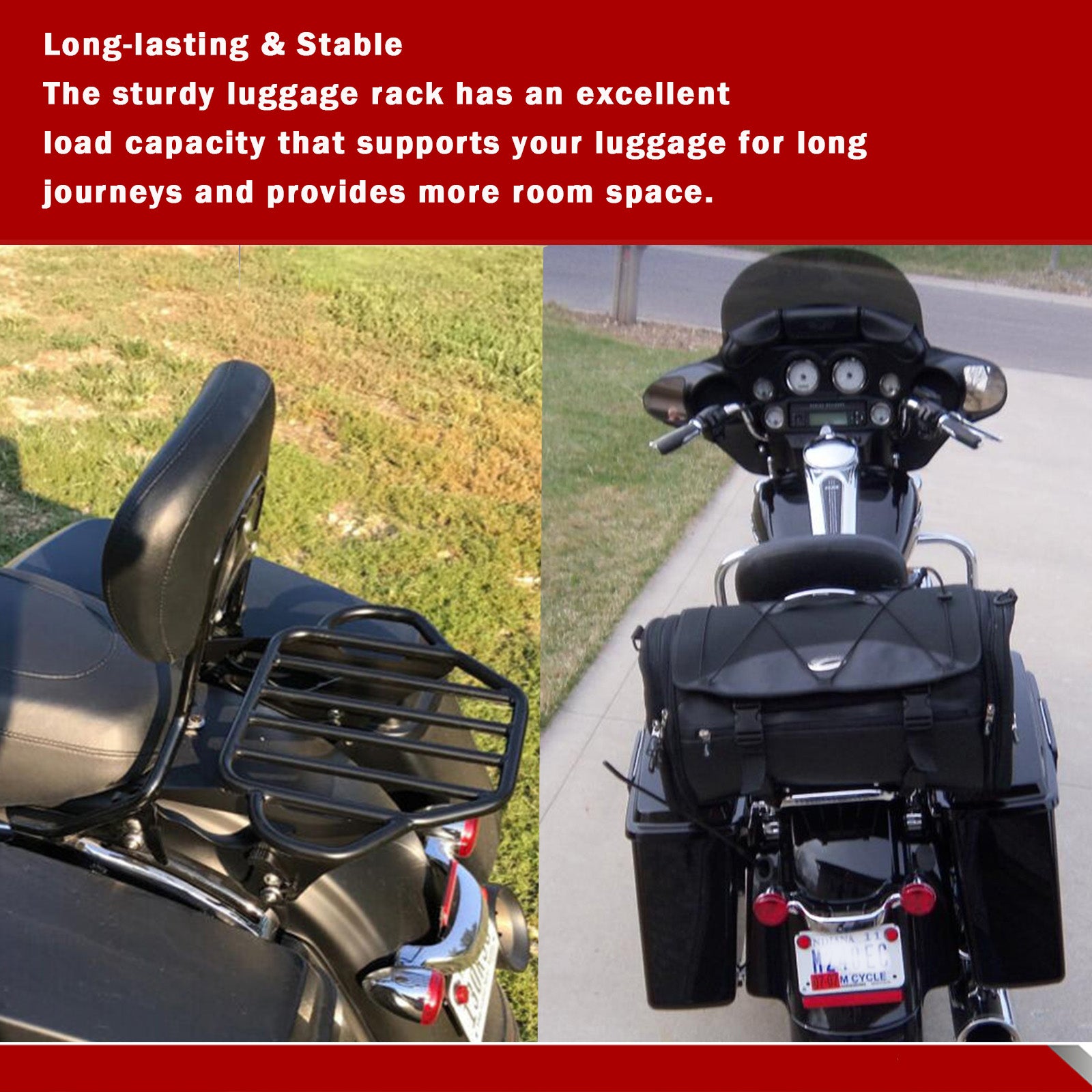 MoKitDora Detachable Two-Up Luggage Rack Rear Mounting Rack Compatible with Harley Touring Road King Road Glide Street Glide Electra Glide 2009-up, Black