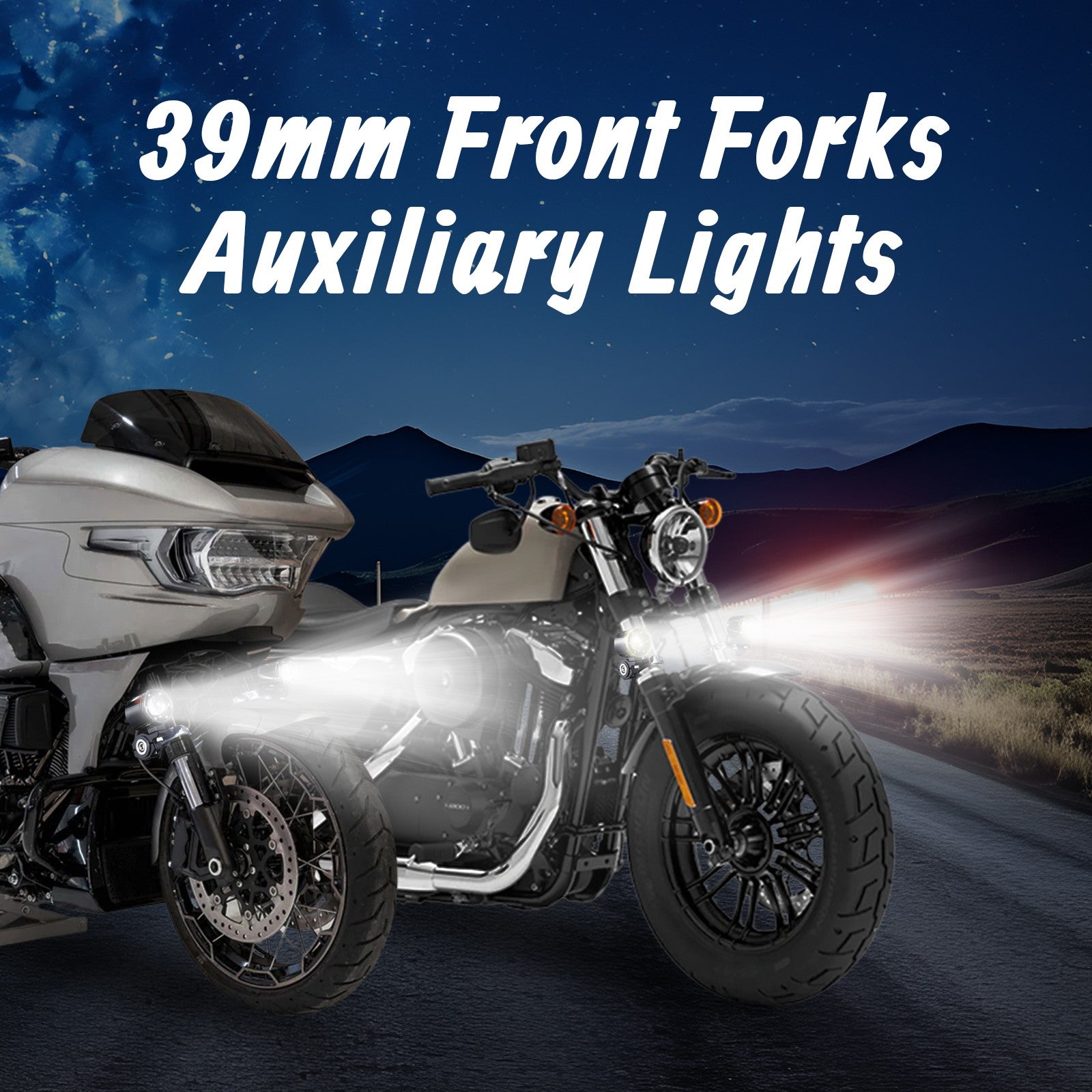 MoKitDora Harley Motorcycle Auxiliary Light Kit Driving Spotlights Fog Light with Mount Brackets Wire Harness Waterproof 72W for 39MM Front Fork