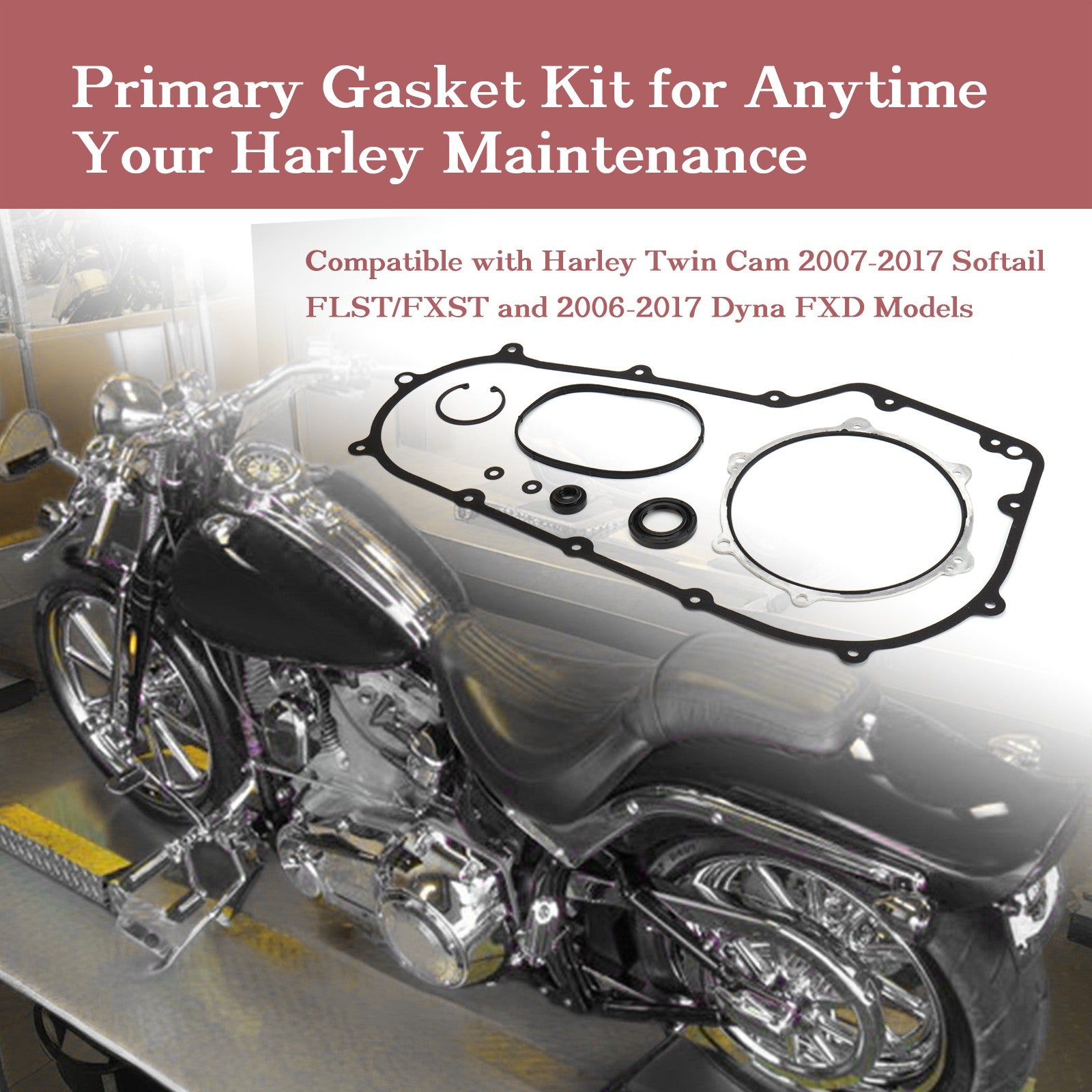 2006-2017 Softail & Dyna Primary Gasket Kit Clutch Cover Seal for Harley 2007-2017 Softail and 2006-2017 Dyna FXD Models