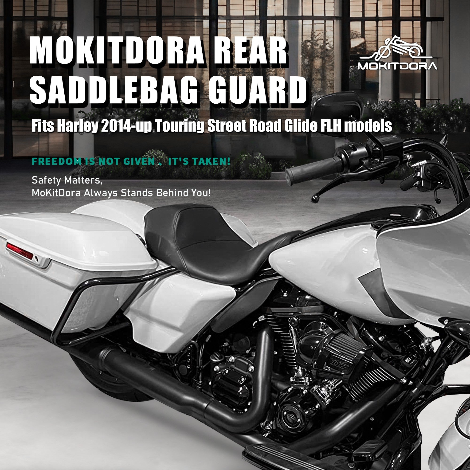 MoKitDora Touring Rear Saddlebag Bracket Guard Bars Compatible with 2014-up Harley Street Road Electra Glide Road King, Black