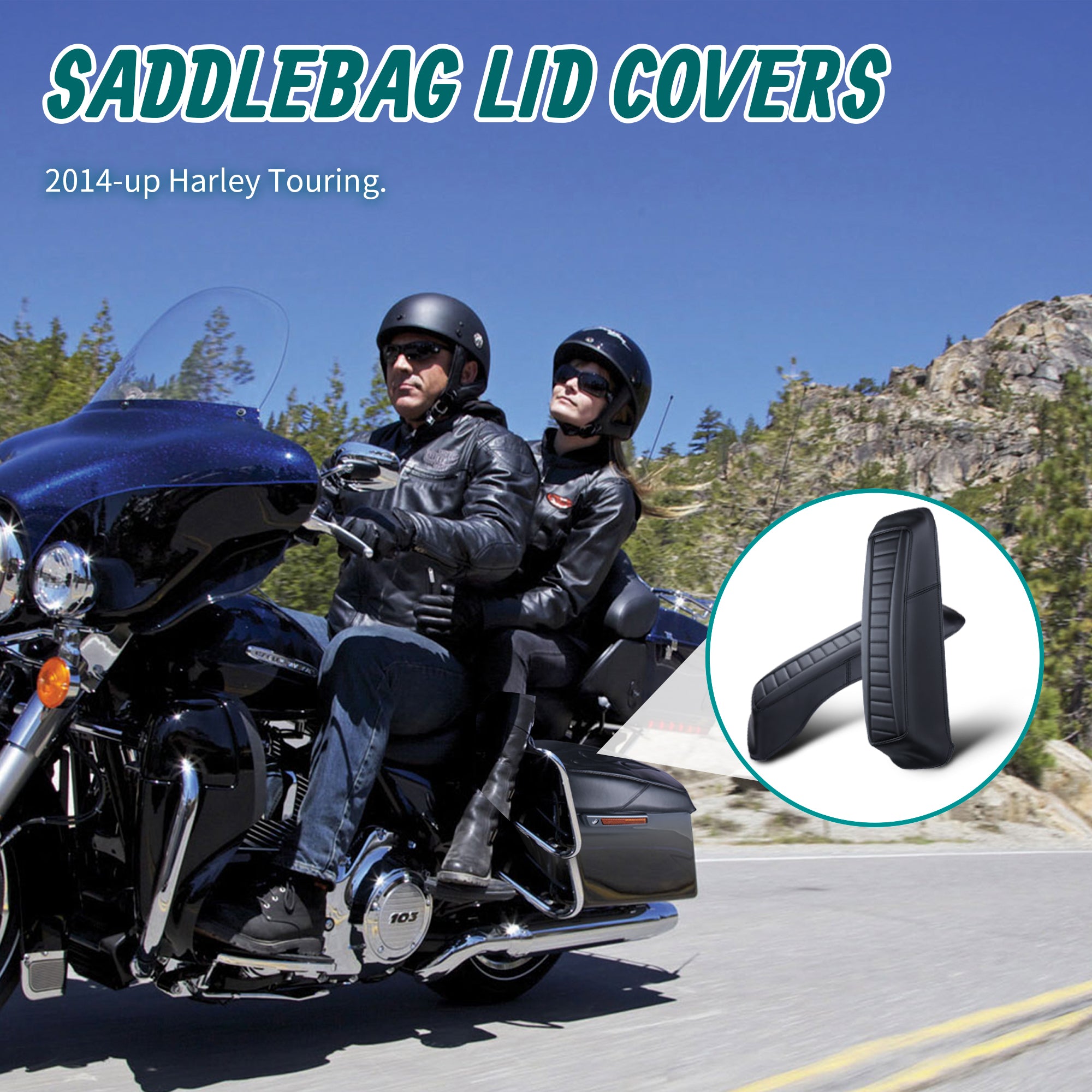 MoKitDora Saddlebag Lid Bra Covers Microfiber Leather Compatible with 2014-up Harley Touring FL Road King Road Glide Electra Glide Street Glide, Stripes Stitched