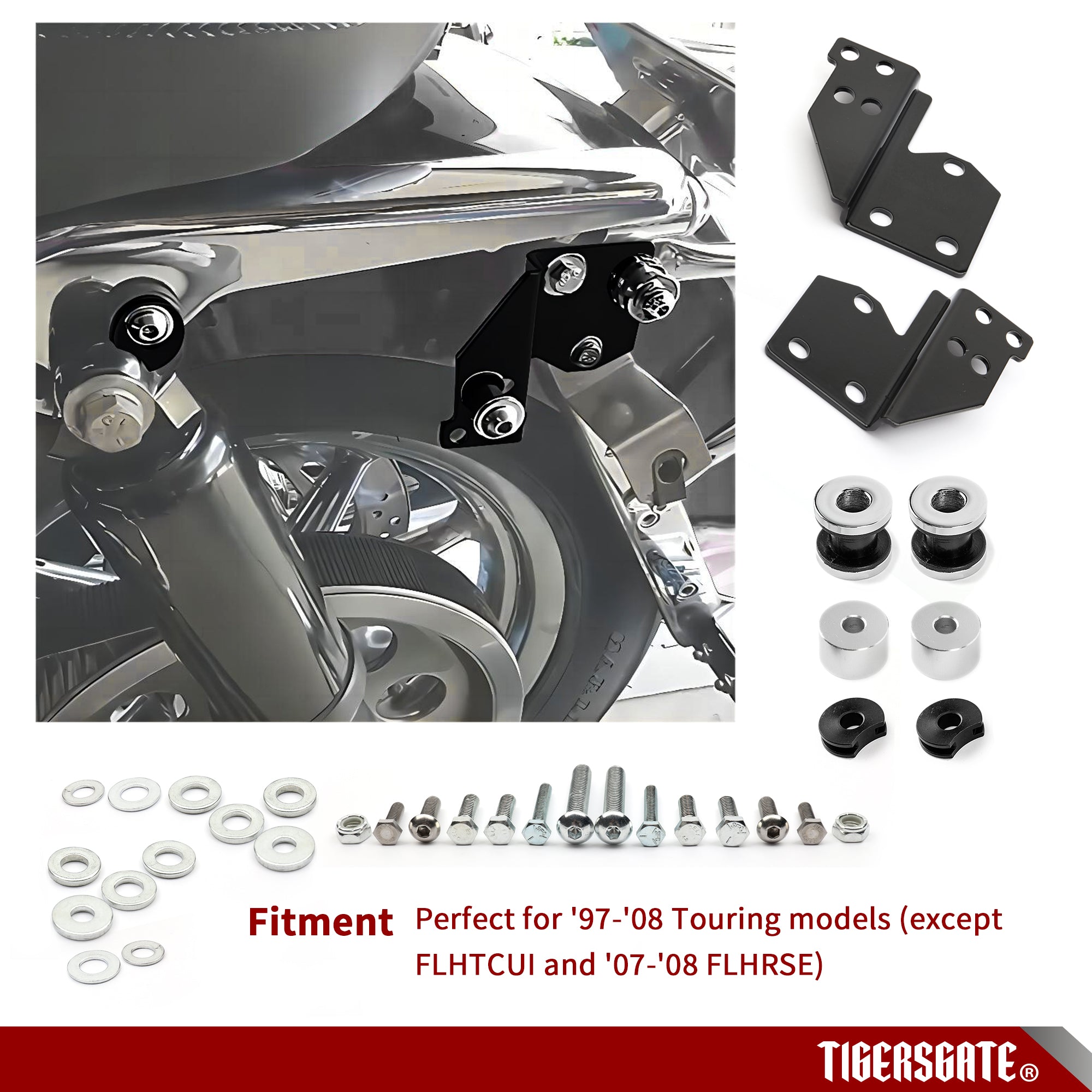 Black Detachable Motorcycle Front Docking Hardware Kit Compatible with Harley Touring 1997-2008,Road King, Road Glide, Street Glide & Electra Glide