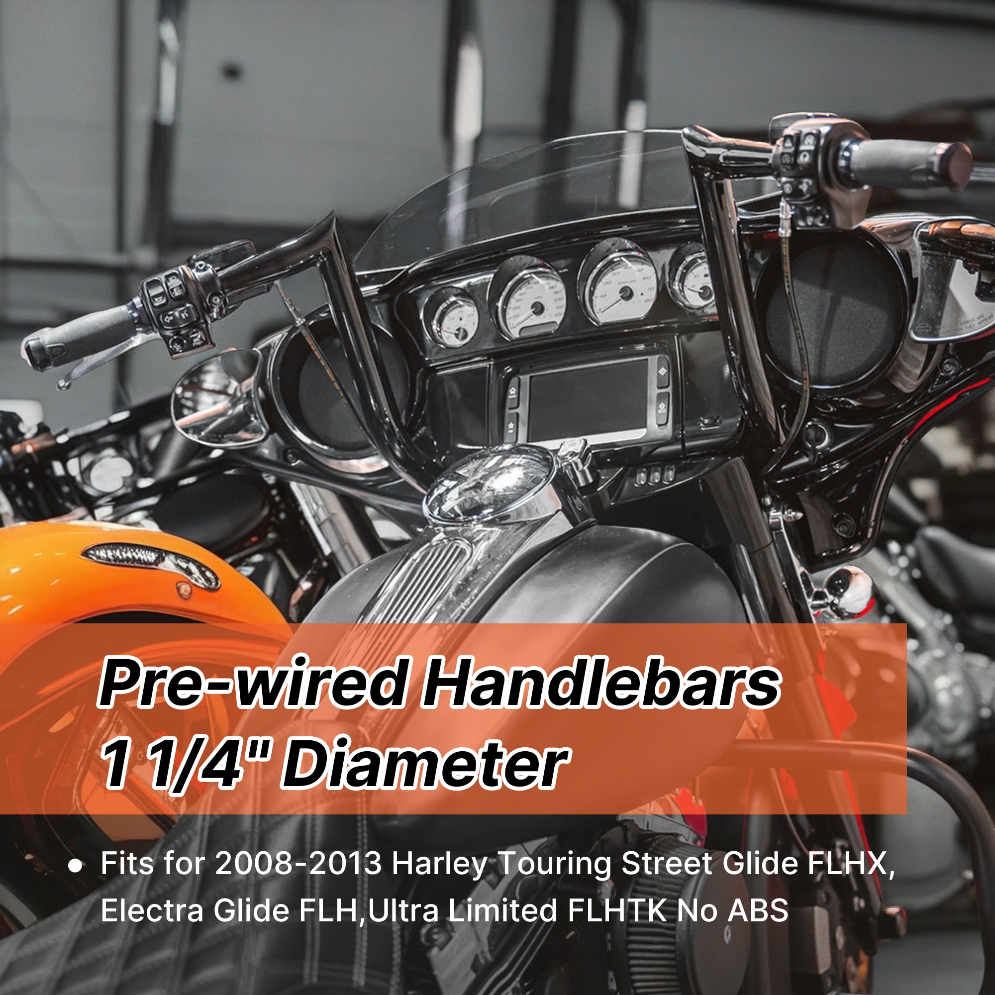 Pre-wired Ape Hangers Street Glide Handlebars with Clutch Cable Brake Line 1.25