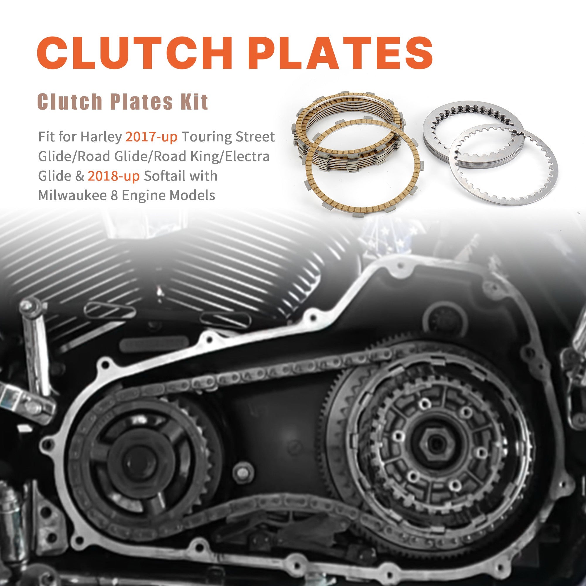 M8 2017-up Touring & 2018-up Softail Clutch Plates Kit Friction Steel for Harley 2017-up Touring Street Glide/Road Glide/Road King/Electra Glide & 2018-up Softail with Milwaukee 8 Engine