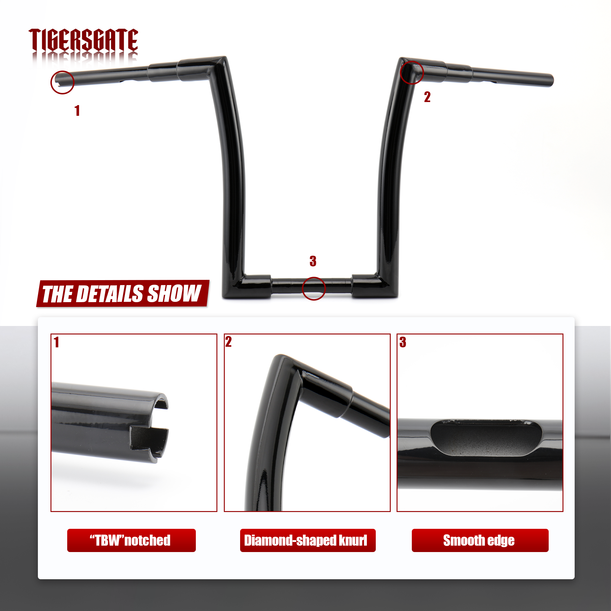 TIGERSGATE 1.5 inch Fat Ape Hangers 12 inch/14 inch/16 inch/18 inch Rise Handlebars for Harley Dyna Softail Sportster Road King Road Glide