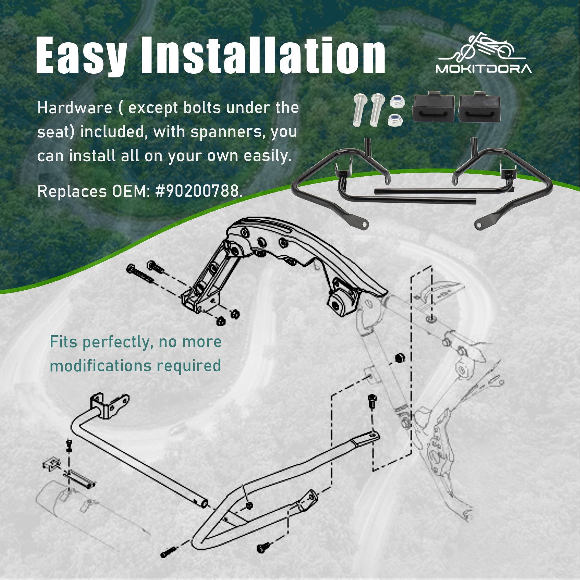 MoKitDora Touring Rear Saddlebag Bracket Guard Bars Compatible with 2014-up Harley Street Road Electra Glide Road King, Black