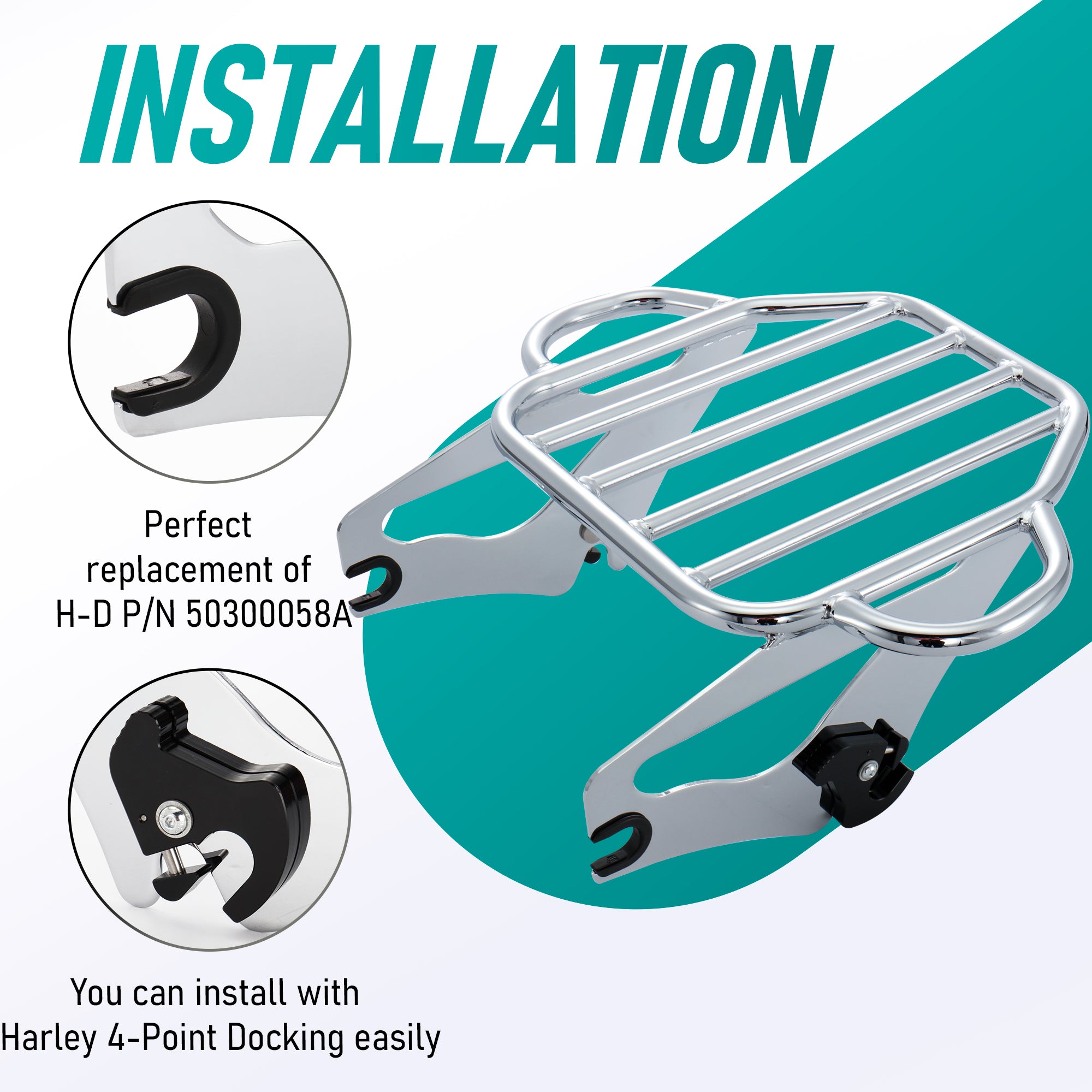 MoKitDora Detachable Two-Up Luggage Rack Rear Mounting Rack Compatible with Harley Touring Road King Road Glide Street Glide Electra Glide 2009-up, Black