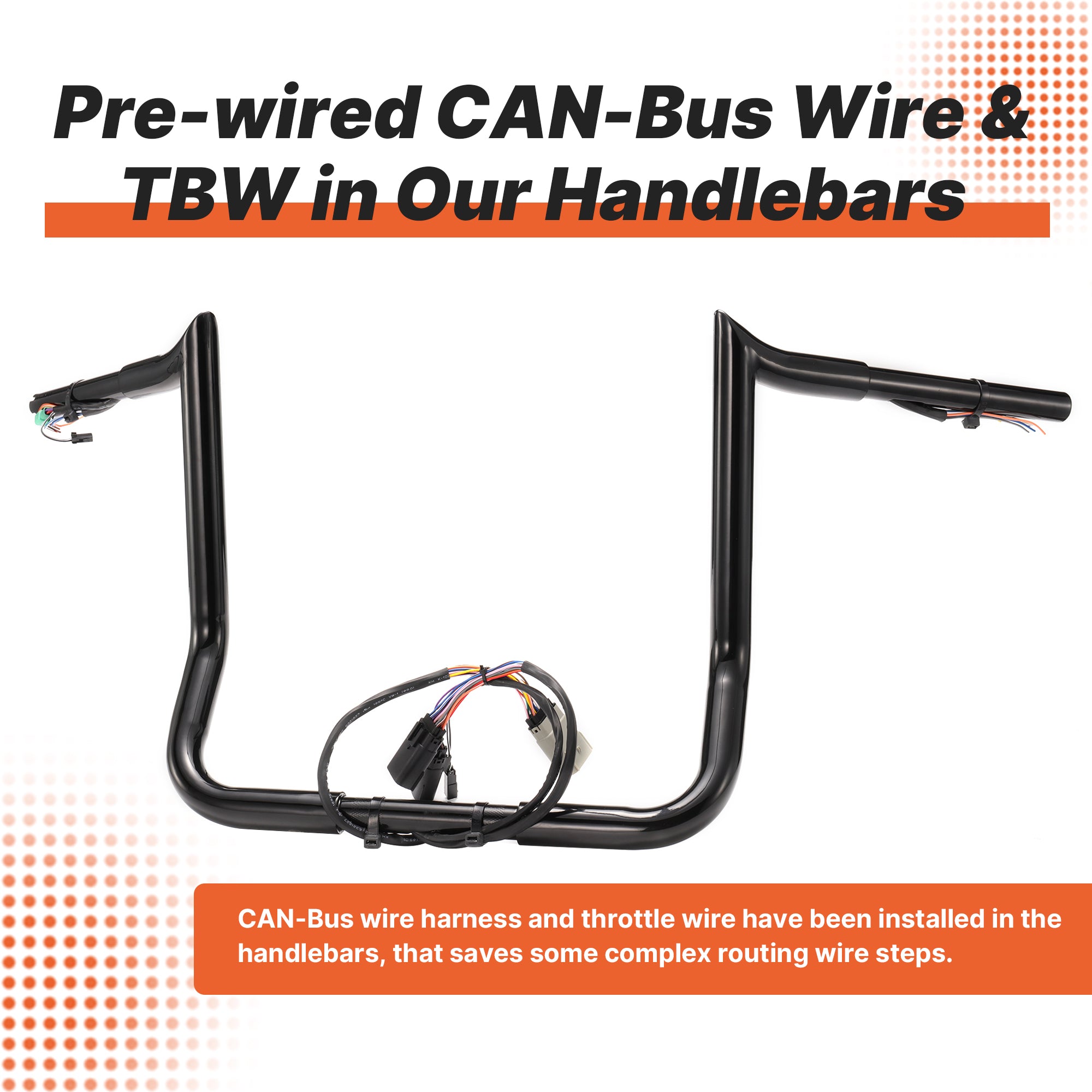 Pre-wired Ape Hangers Street Glide Handlebars with Clutch Cable Brake Line 1.25