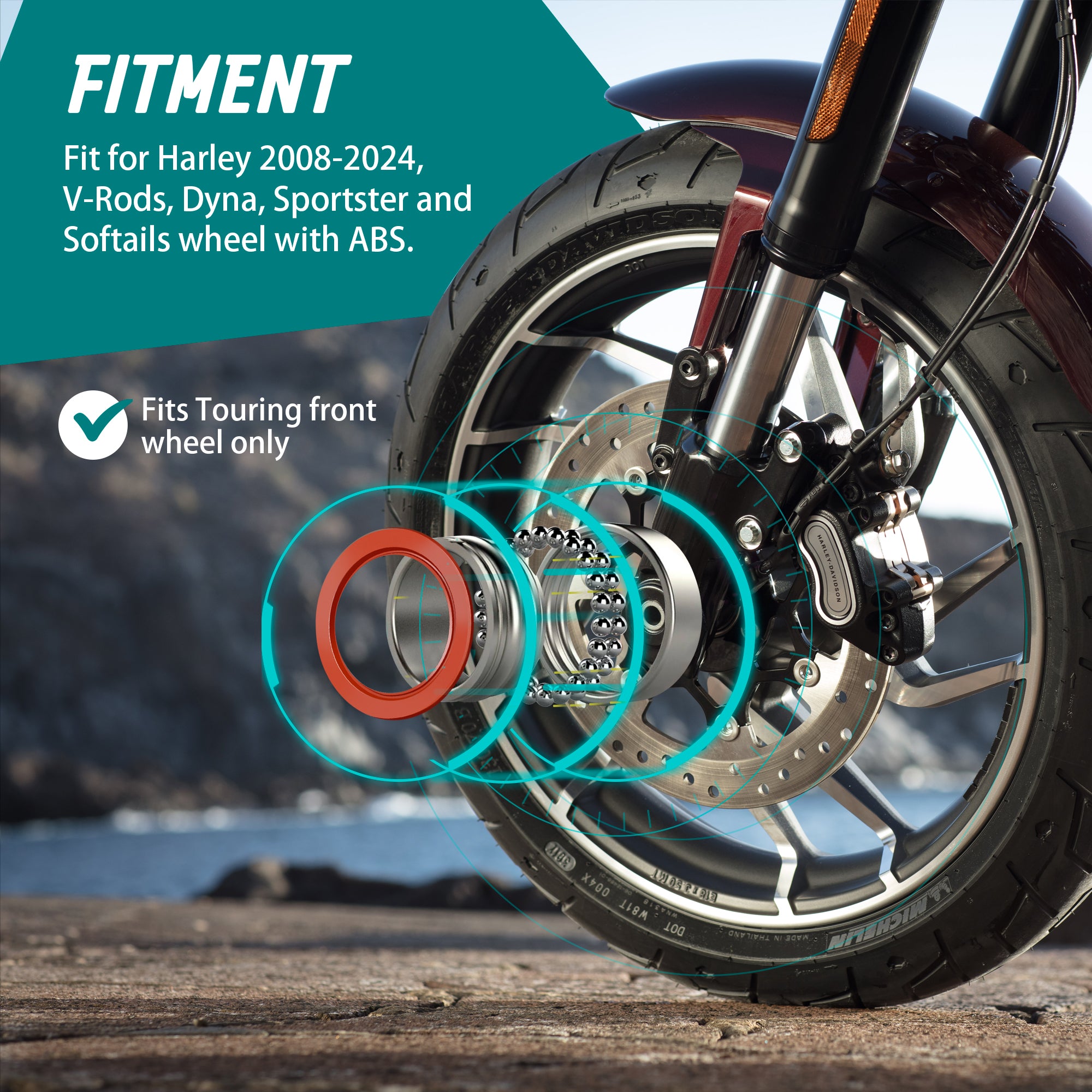 MoKitDora Wheel Bearings 25mm Touring Dyna Sportster Softails 9276 9252 Sealed Bearing Kit for Harley 2008-2024 Road Electra Street Glide Models Wheel & Trike V-Rods Wheels with ABS