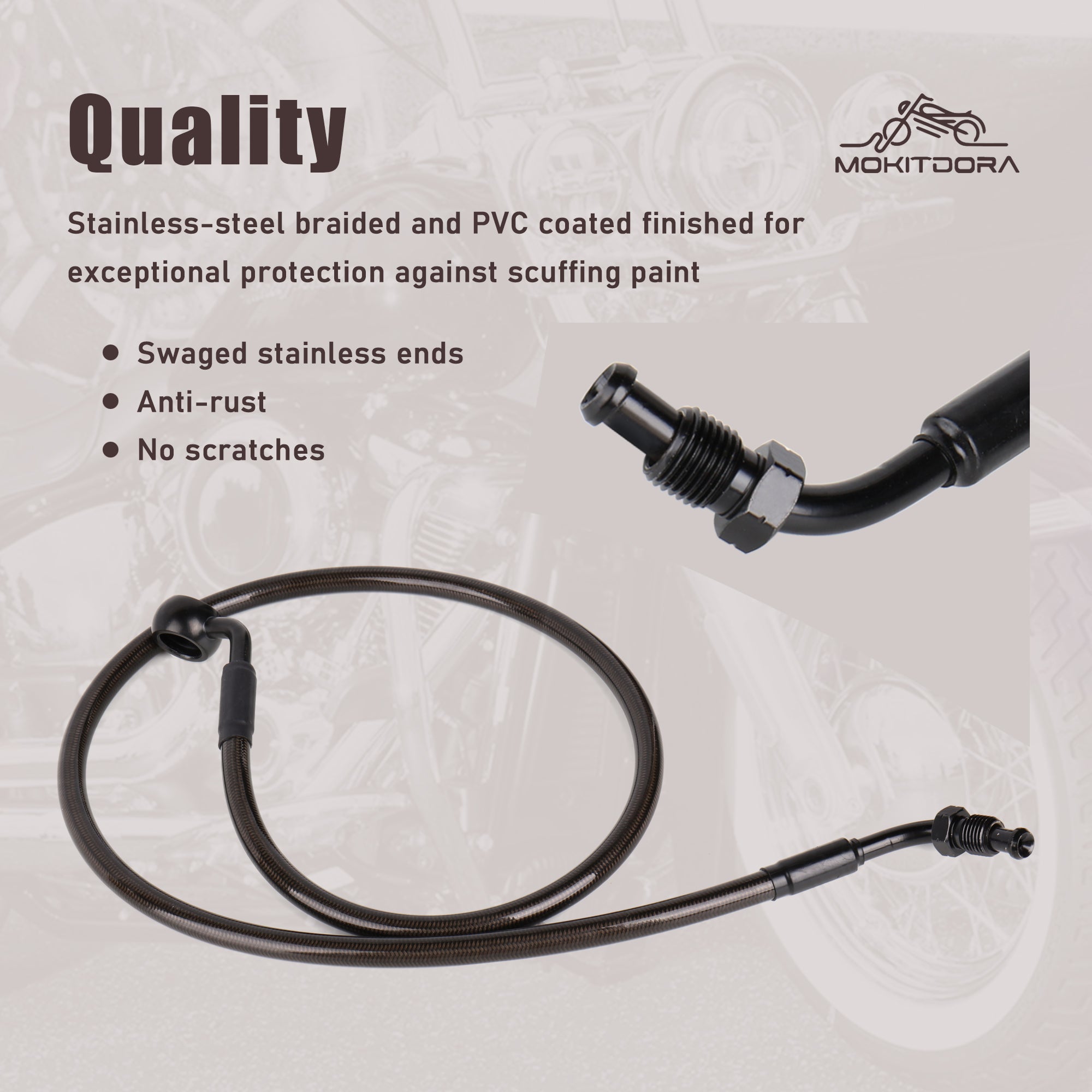 MoKitDora Softail Stainless Steel Braided Front Brake Lines Oil Hose for Harley with ABS 12