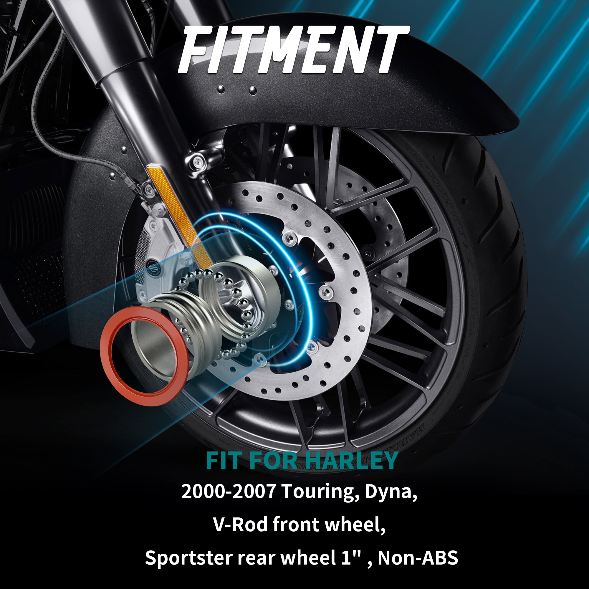 MoKitDora 25mm Wheel Bearing Sealed Kit Front Rear for 2000-2007 Harley Touring Electra Road King Glide Dyna V-Rod Sportster 883 1200 Super Glide Low Rider