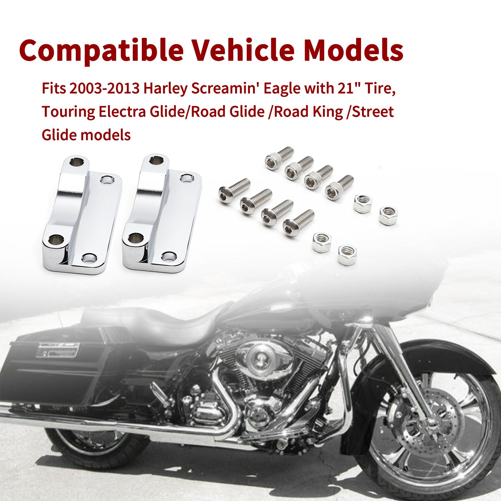 MokitDora Front Fender Spacer Bracket Relocator Kit 20mm Lift Riser Fits Harley Touring Road King Street Electra Glide FLHR FLHT 1993-2013 21