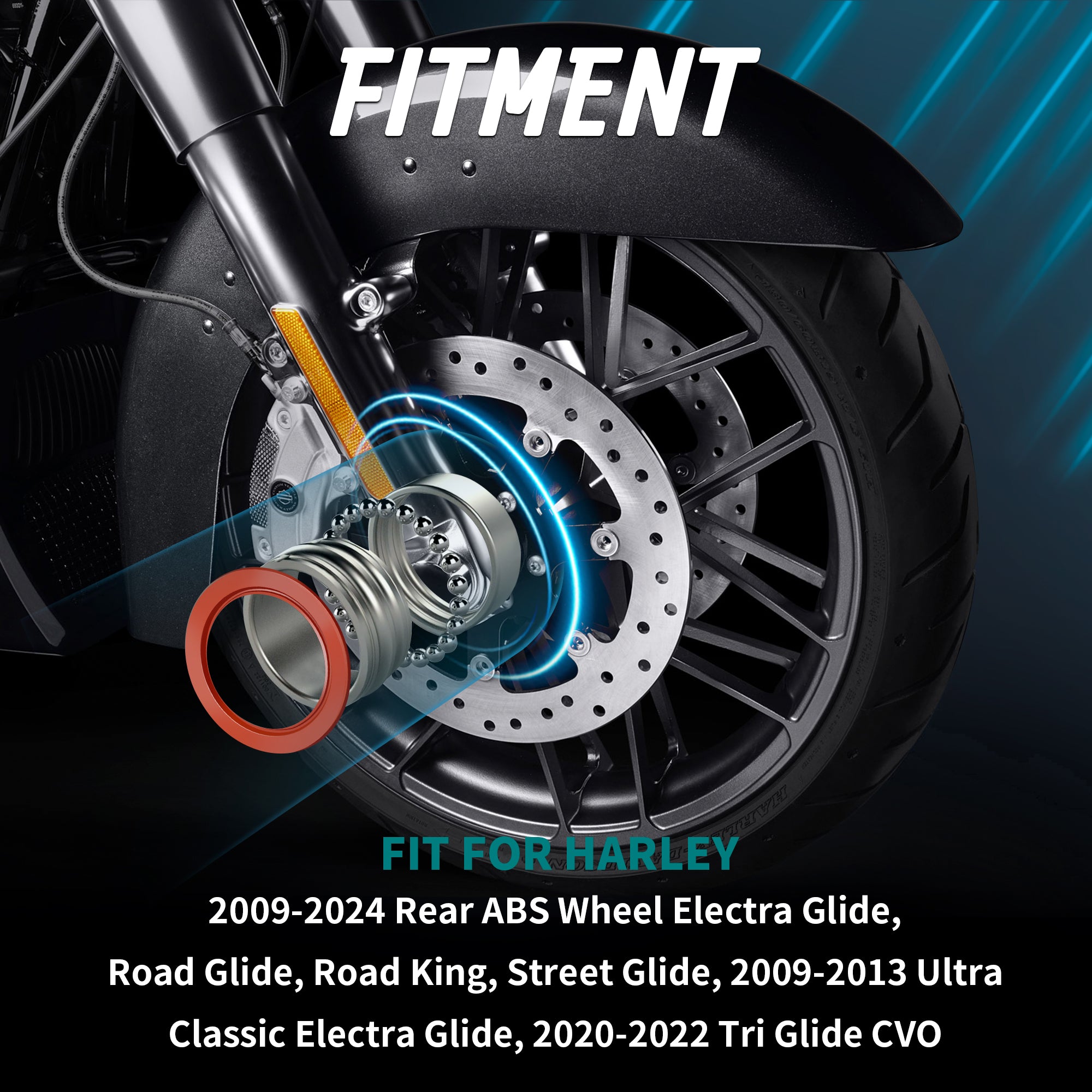 MoKitDora Wheel Bearing Kit Sealed 25mmTouring Front Rear ABS 9252 9276 for Harley 2009-2024 Street Electra Road King Glide FLHR FLHT FLHX