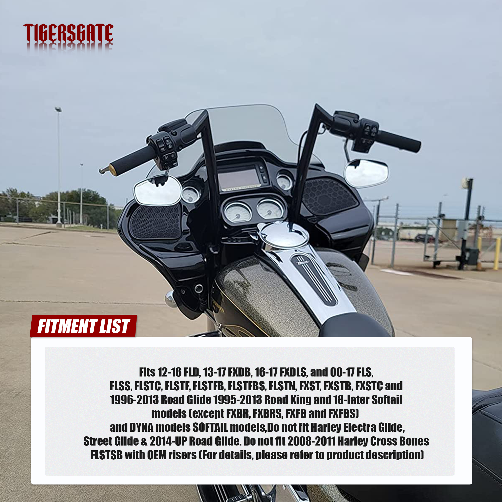 TIGERSGATE 1.5 inch Fat Ape Hangers 12 inch/14 inch/16 inch/18 inch Rise Handlebars for Harley Dyna Softail Sportster Road King Road Glide