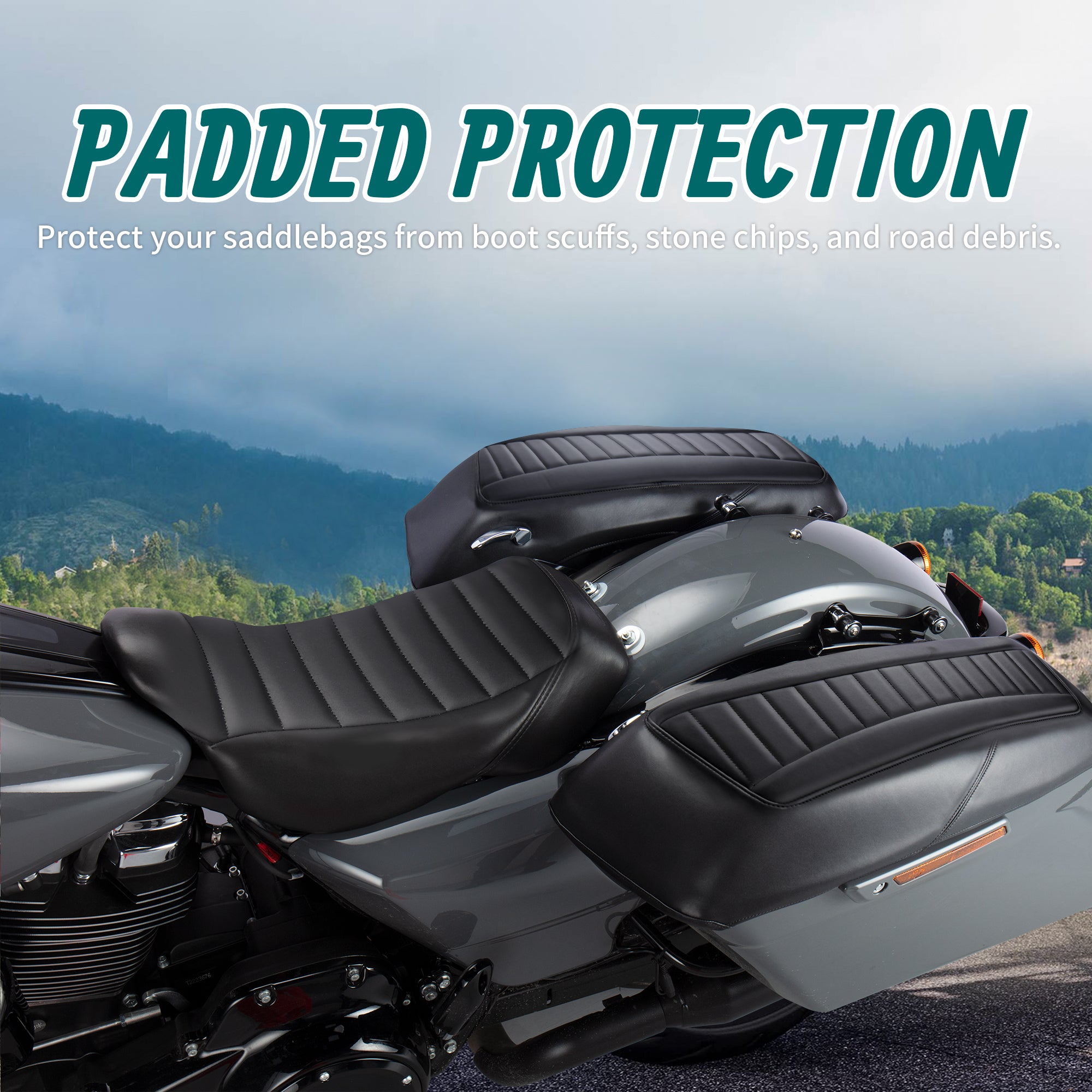 MoKitDora Saddlebag Lid Bra Covers Microfiber Leather Compatible with 2014-up Harley Touring FL Road King Road Glide Electra Glide Street Glide, Stripes Stitched