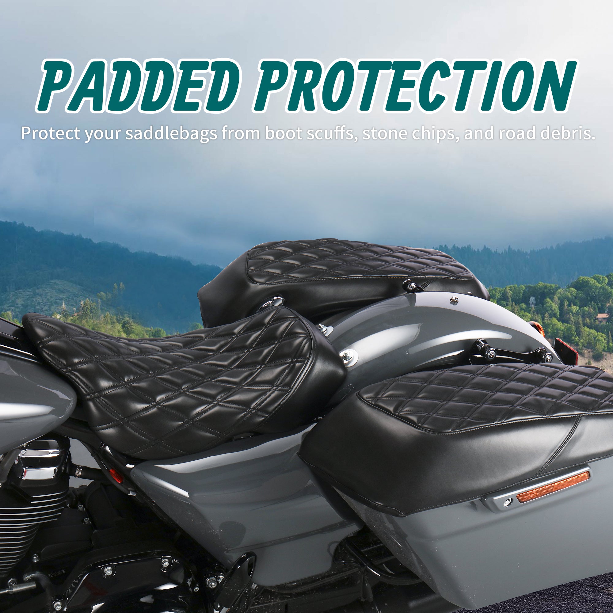MoKitDora Saddlebag Lid Bra Covers Microfiber Leather Compatible with 2014-up Harley Touring FL Road King Road Glide Electra Glide Street Glide, Lattice Stitched