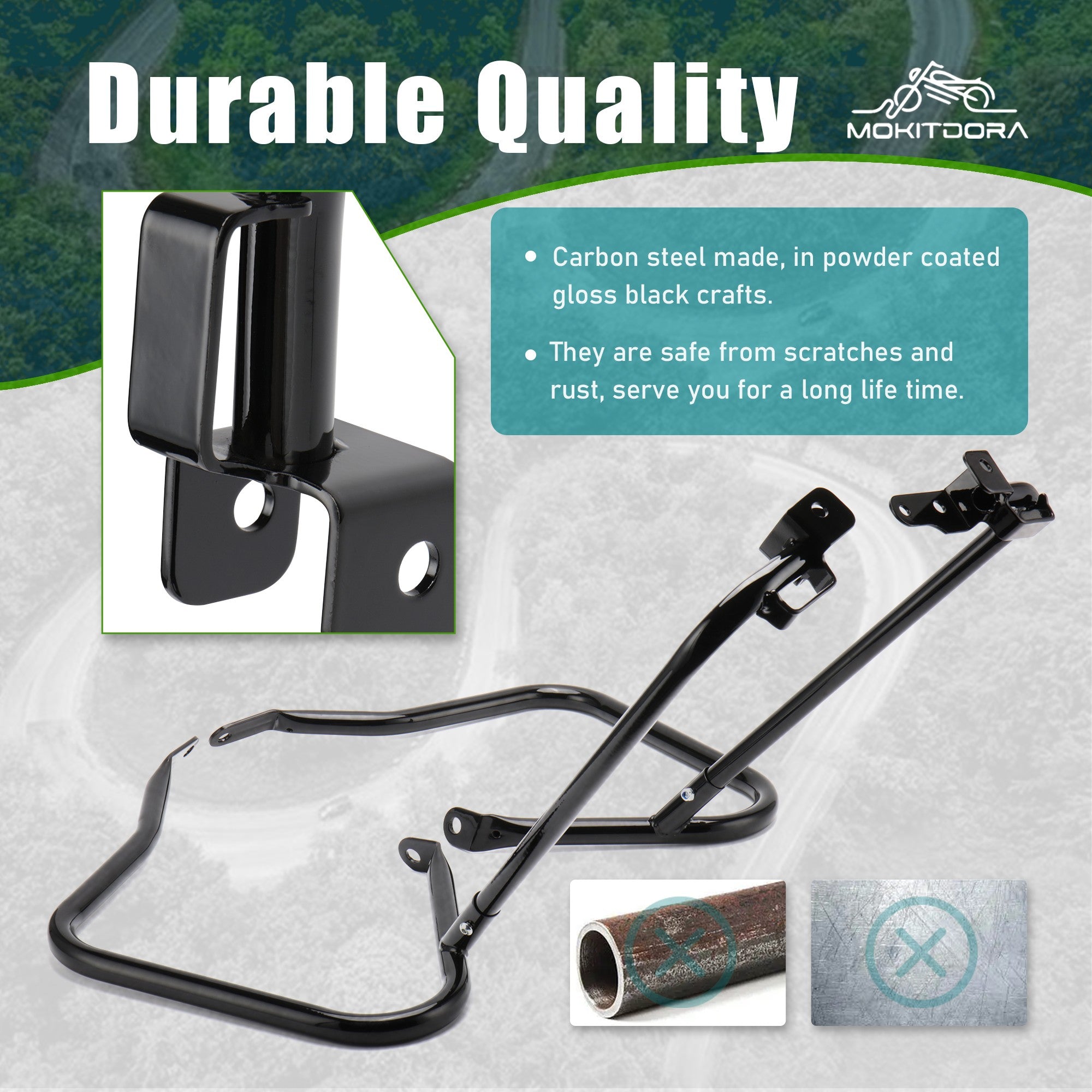 MoKitDora Touring Rear Saddlebag Bracket Guard Bars Compatible with 2014-up Harley Street Road Electra Glide Road King, Black