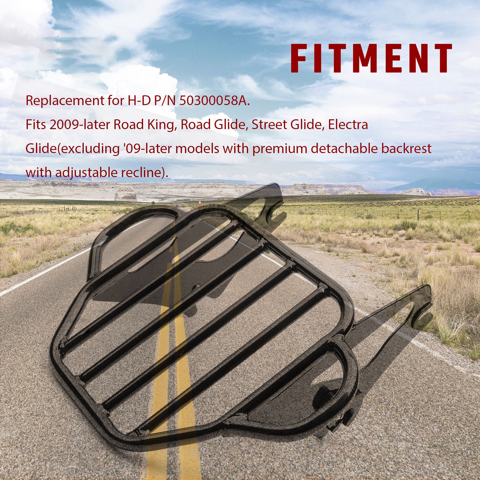 MoKitDora Detachable Two-Up Luggage Rack Rear Mounting Rack Compatible with Harley Touring Road King Road Glide Street Glide Electra Glide 2009-up, Black