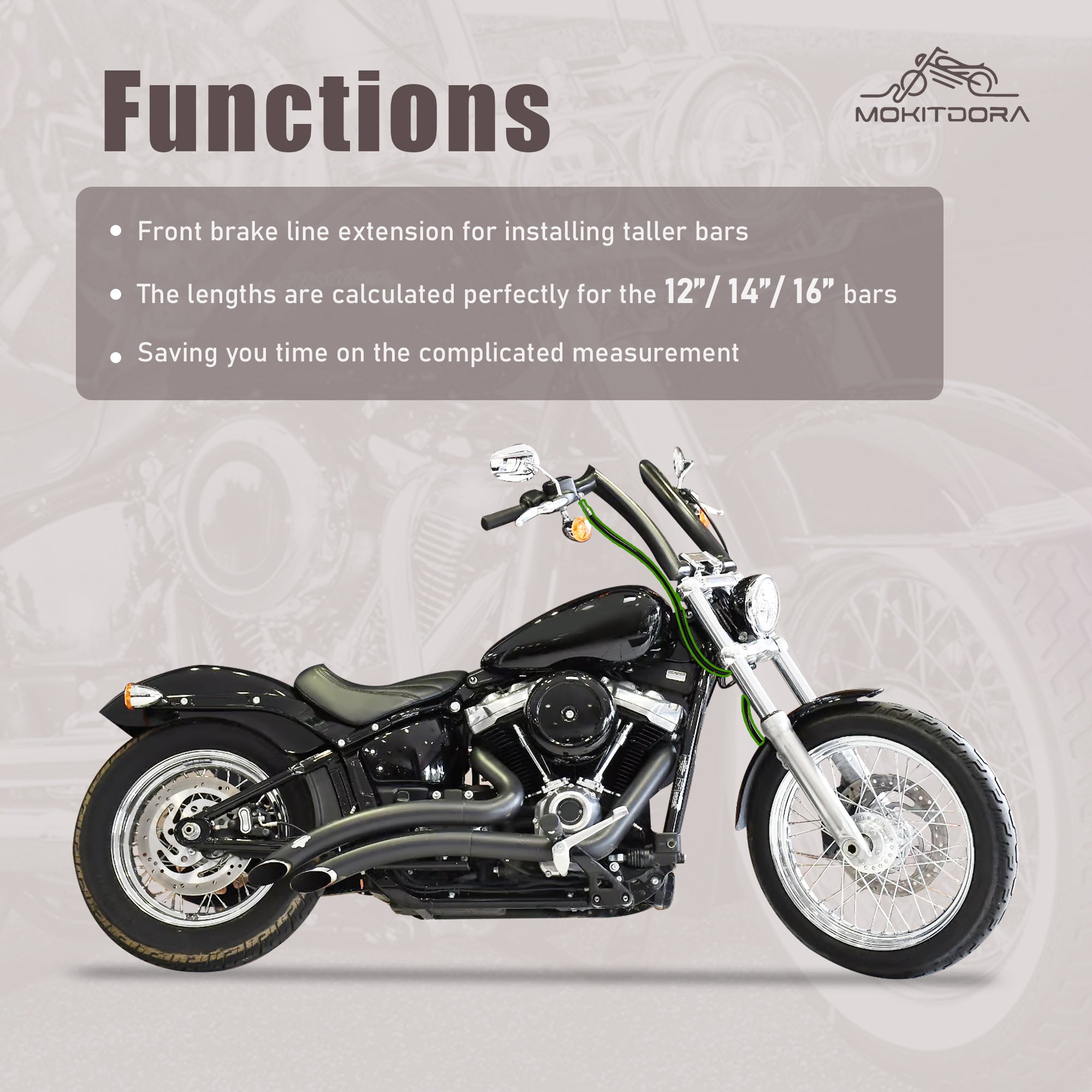 MoKitDora Softail Stainless Steel Braided Front Brake Lines Oil Hose for Harley with ABS 12