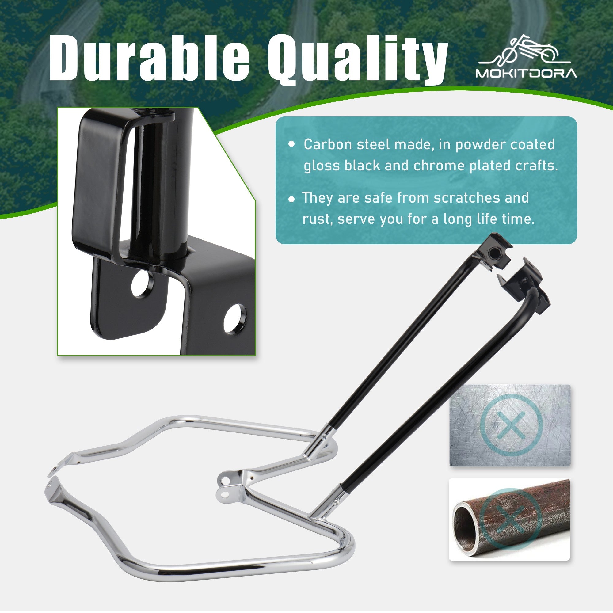 MoKitDora Touring Rear Saddlebag Bracket Guard Bars Compatible with 2014-up Harley Street Road Electra Glide Road King, Black