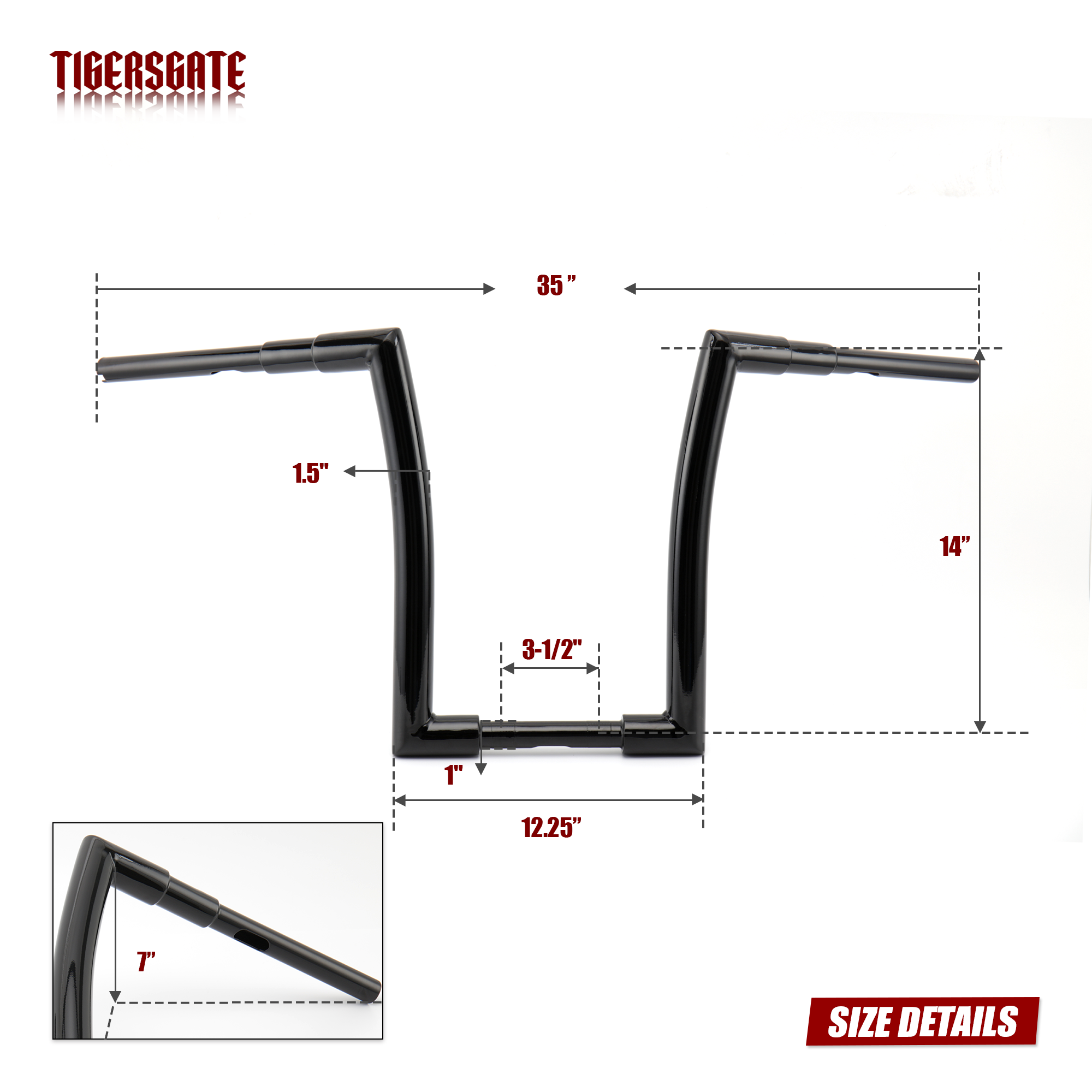 TIGERSGATE 1.5 inch Fat Ape Hangers 12 inch/14 inch/16 inch/18 inch Rise Handlebars for Harley Dyna Softail Sportster Road King Road Glide