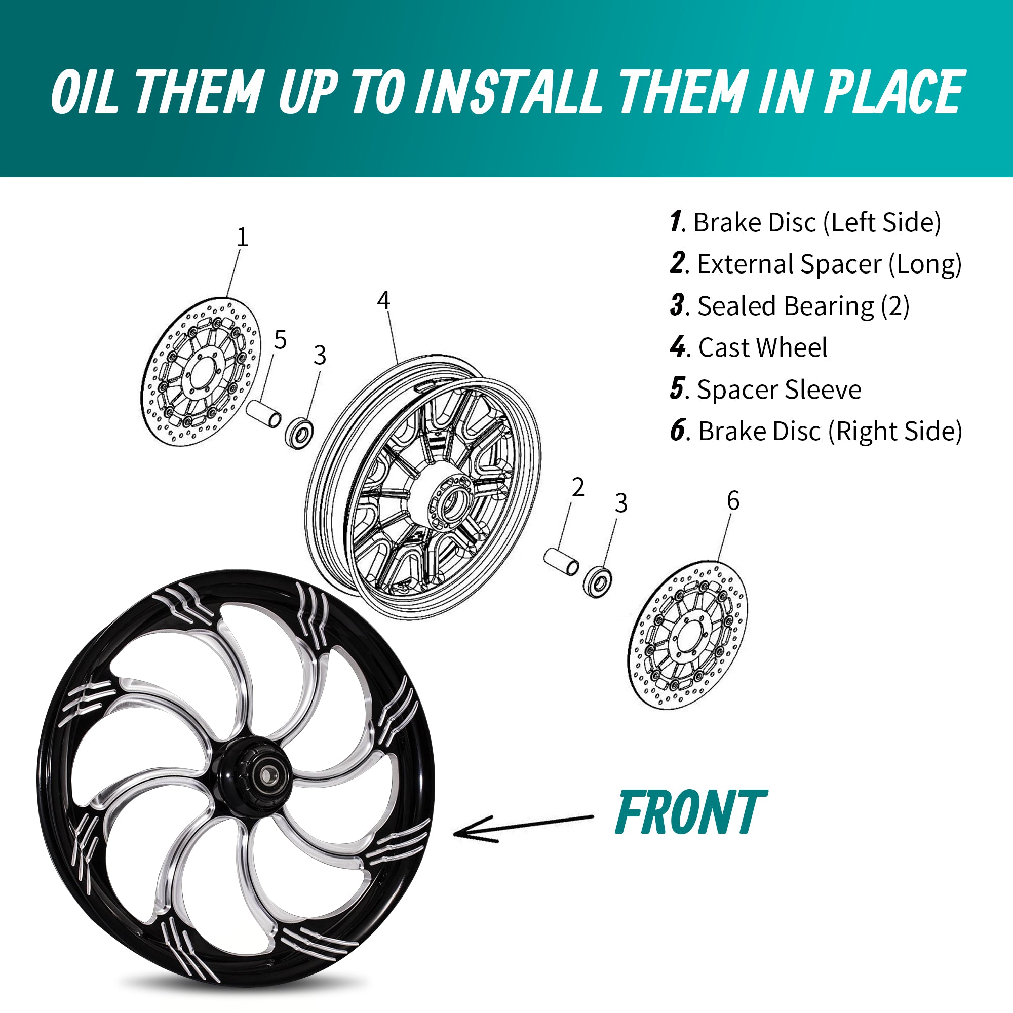 MoKitDora Wheel Bearing Kit Sealed 25mmTouring Front Rear ABS 9252 9276 for Harley 2009-2024 Street Electra Road King Glide FLHR FLHT FLHX