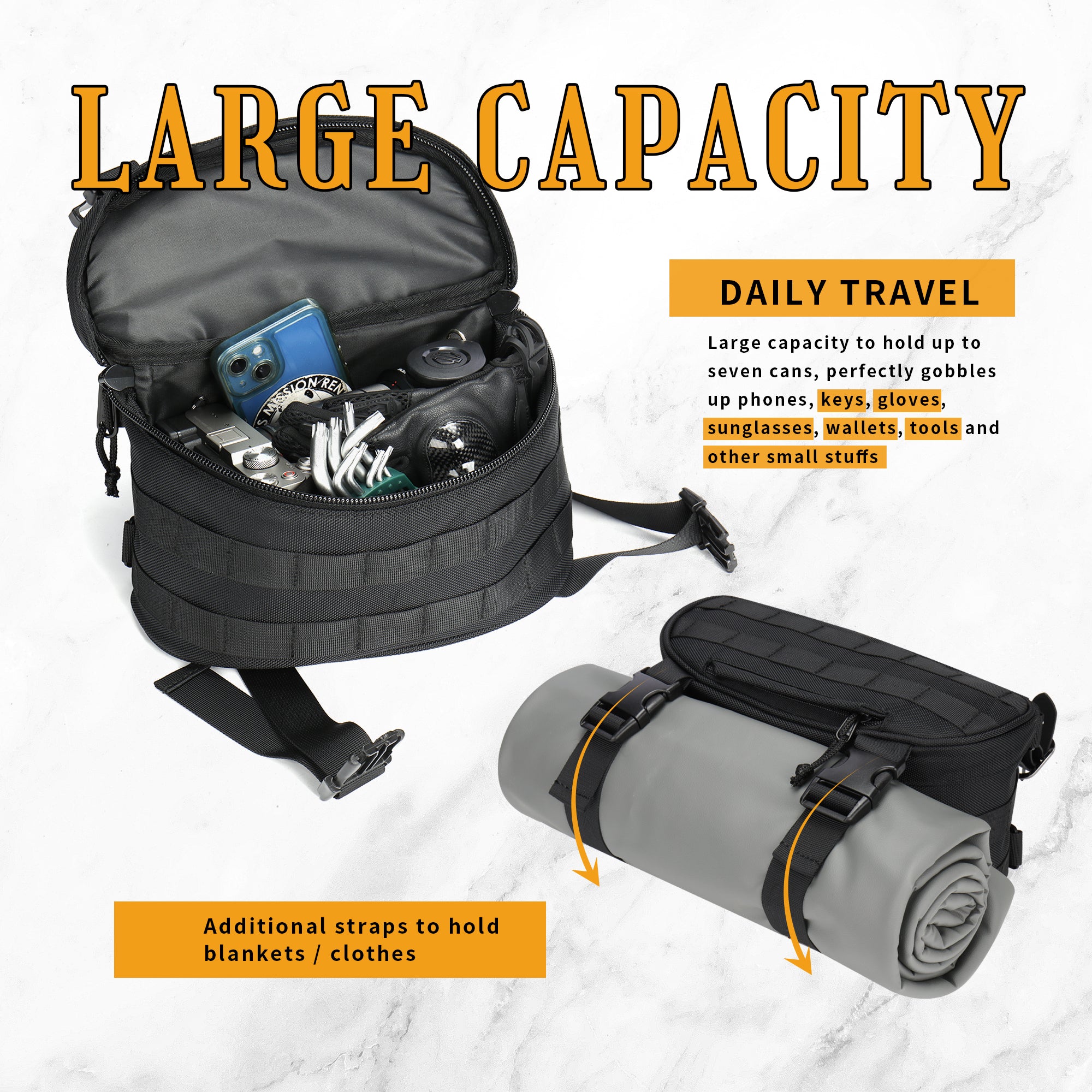 Motorcycle Bag, Universal Motorcycle Handlebar Bag Front Fork Storage Saddle Bag Fit for Harley Touring Softail Dyna Sportster