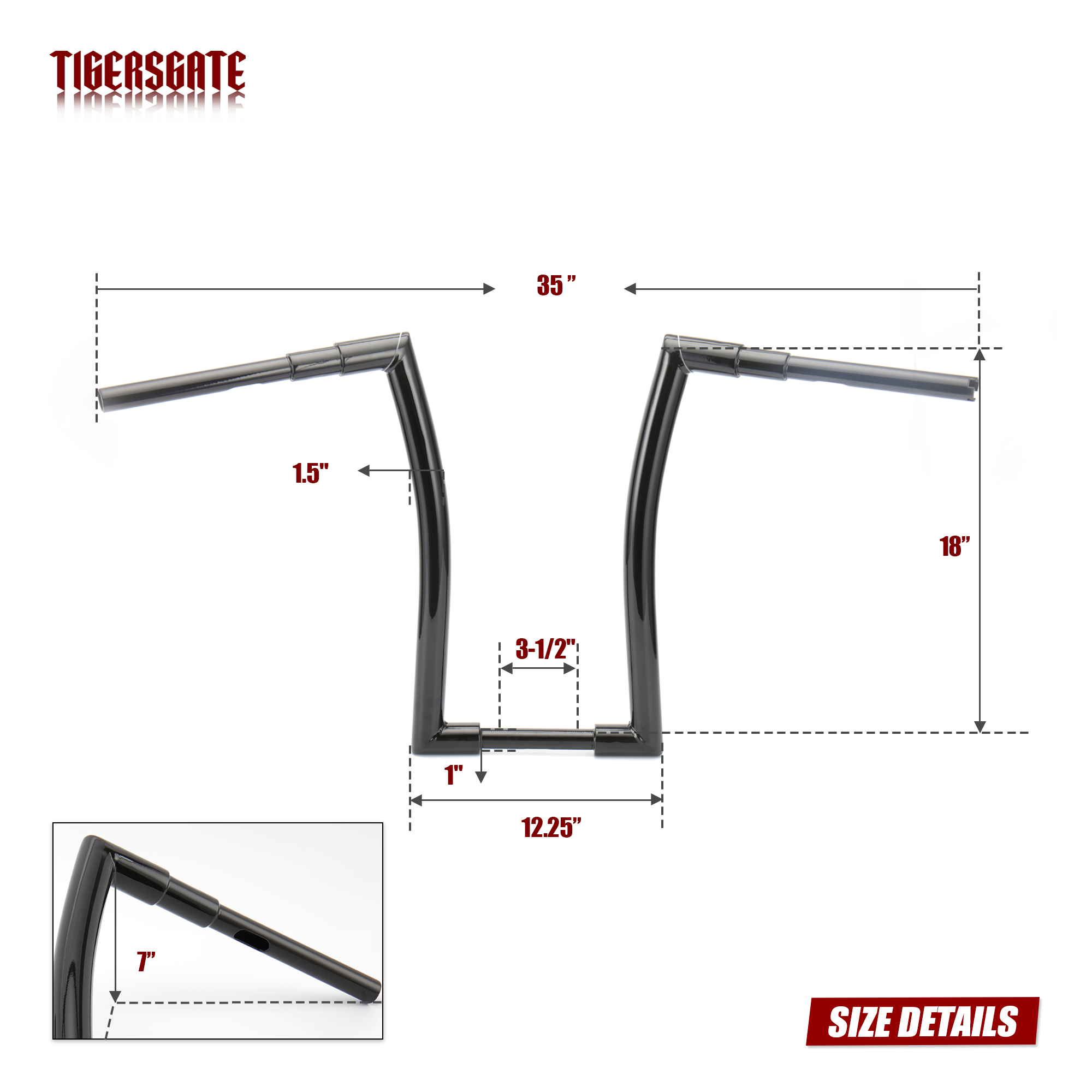 TIGERSGATE 1.5 inch Fat Ape Hangers 12 inch/14 inch/16 inch/18 inch Rise Handlebars for Harley Dyna Softail Sportster Road King Road Glide