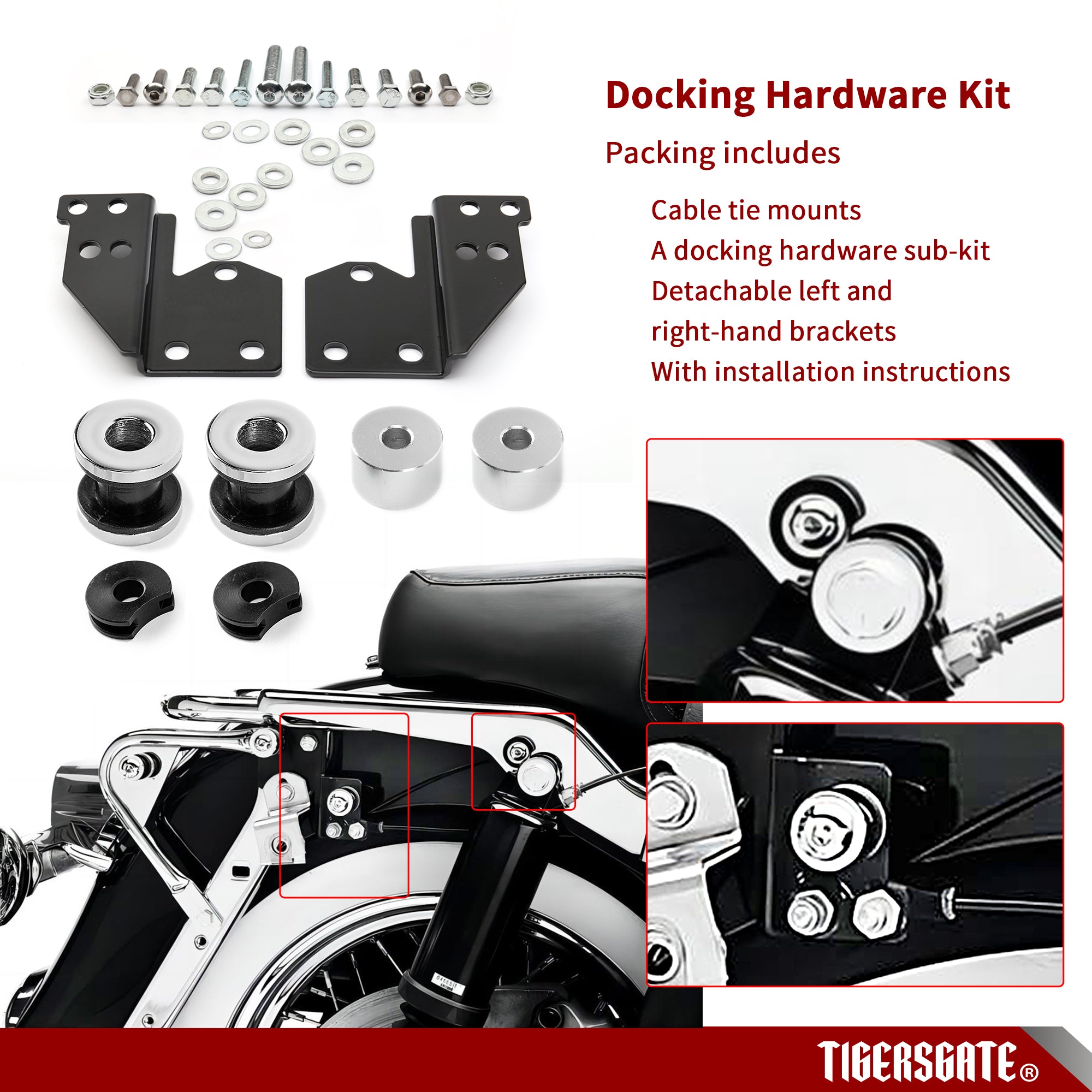 Black Detachable Motorcycle Front Docking Hardware Kit Compatible with Harley Touring 1997-2008,Road King, Road Glide, Street Glide & Electra Glide
