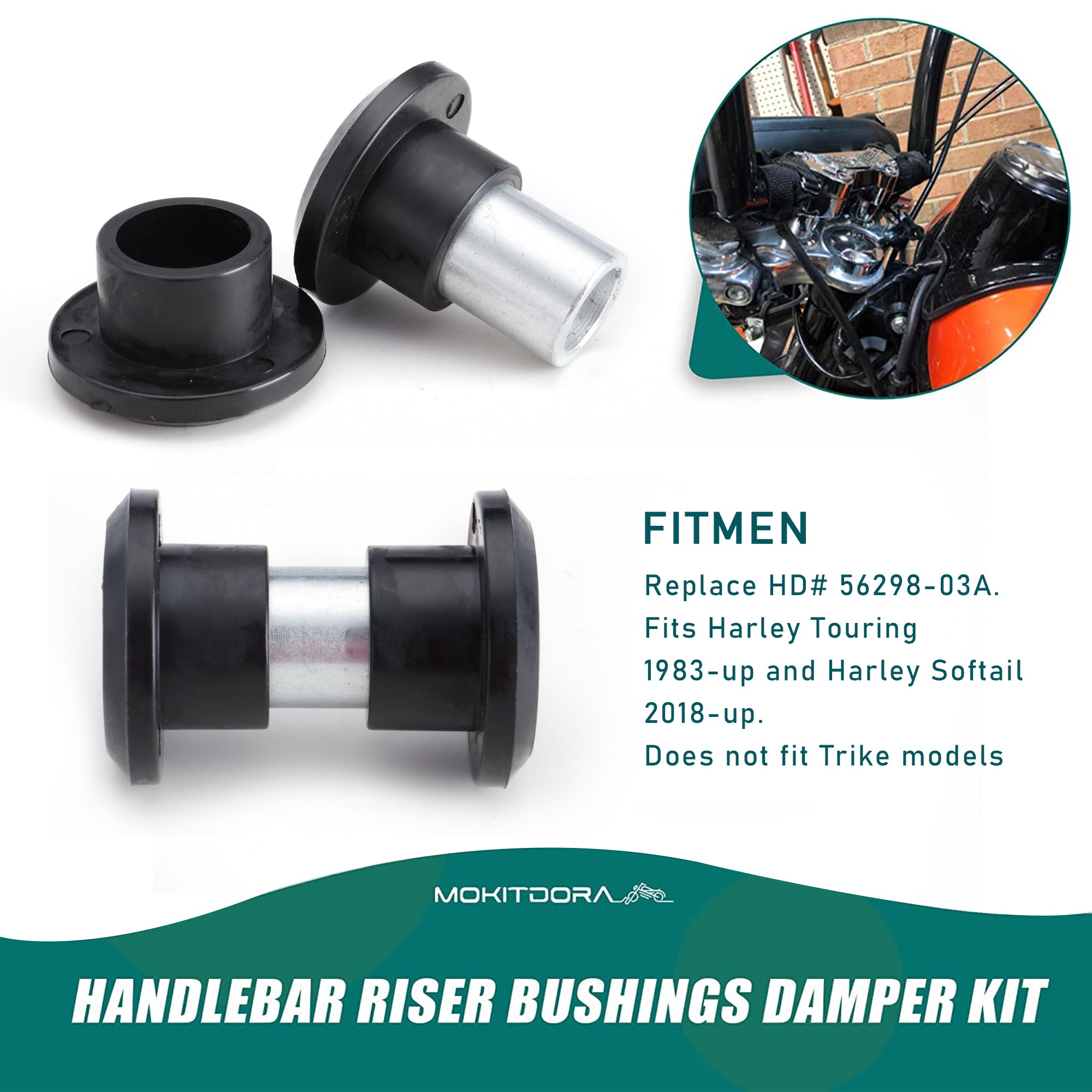 MoKitDora Handlebar Riser Bushings Damper Kit for 1983-up Harley Touring Road King Electra Street Glide FLHR FLTR FLHX FLHT & 2018-up Softail Deluxe Breakout Heritage Street Bob Fat Boy Low Rider