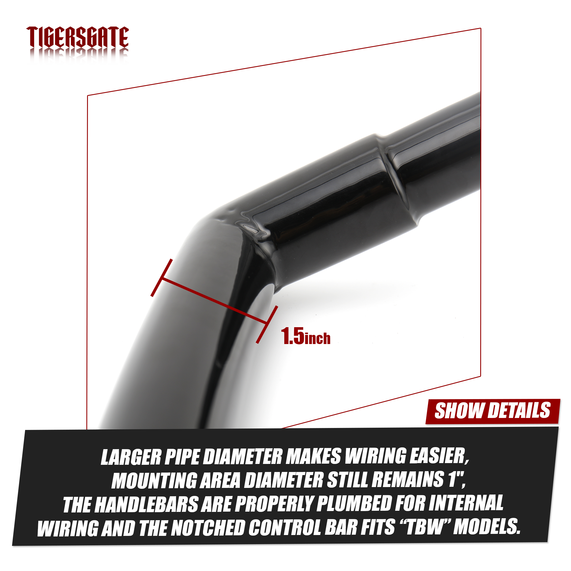 TIGERSGATE 1.5 inch Fat Ape Hangers 12 inch/14 inch/16 inch/18 inch Rise Handlebars for Harley Dyna Softail Sportster Road King Road Glide